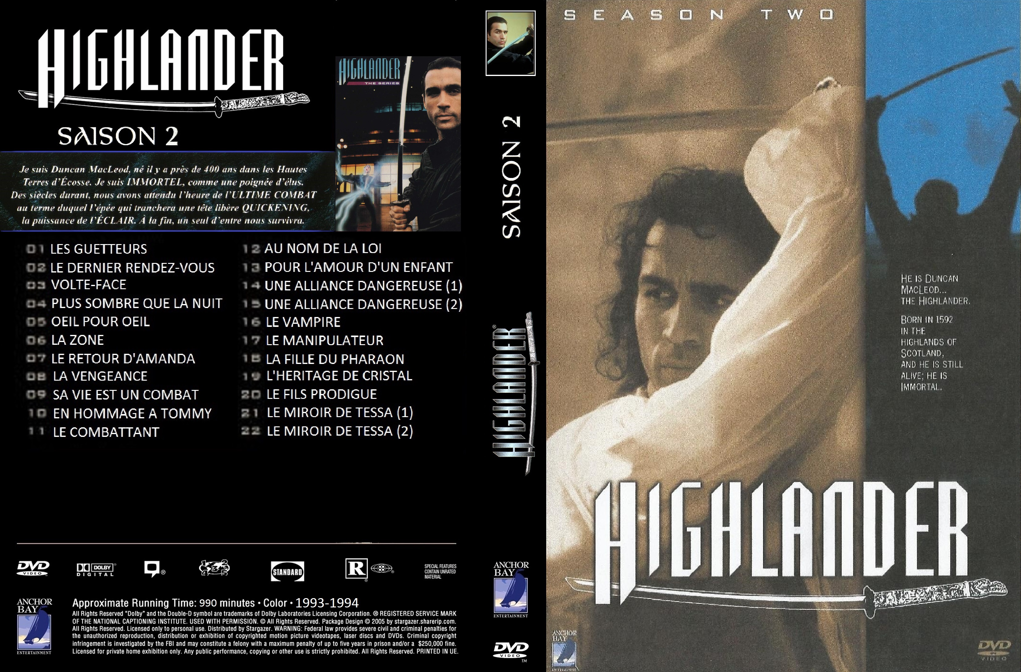 Jaquette DVD Highlander saison 2 custom