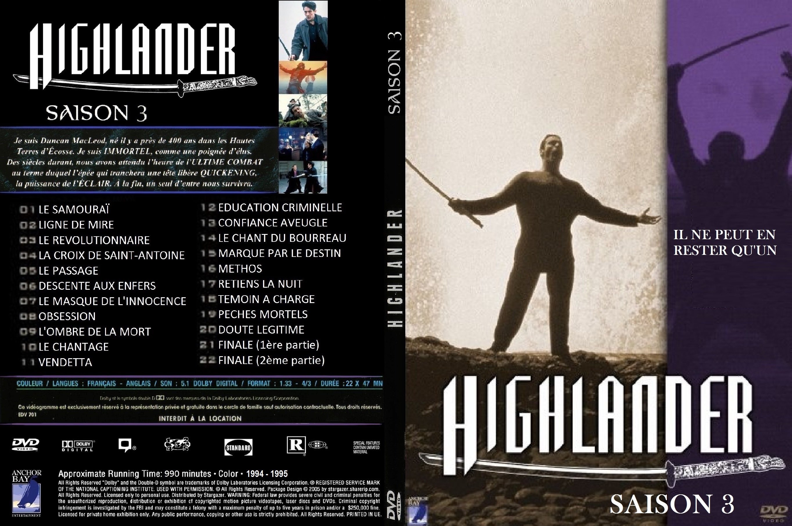 Jaquette DVD Highlander saison 3 SLIM custom