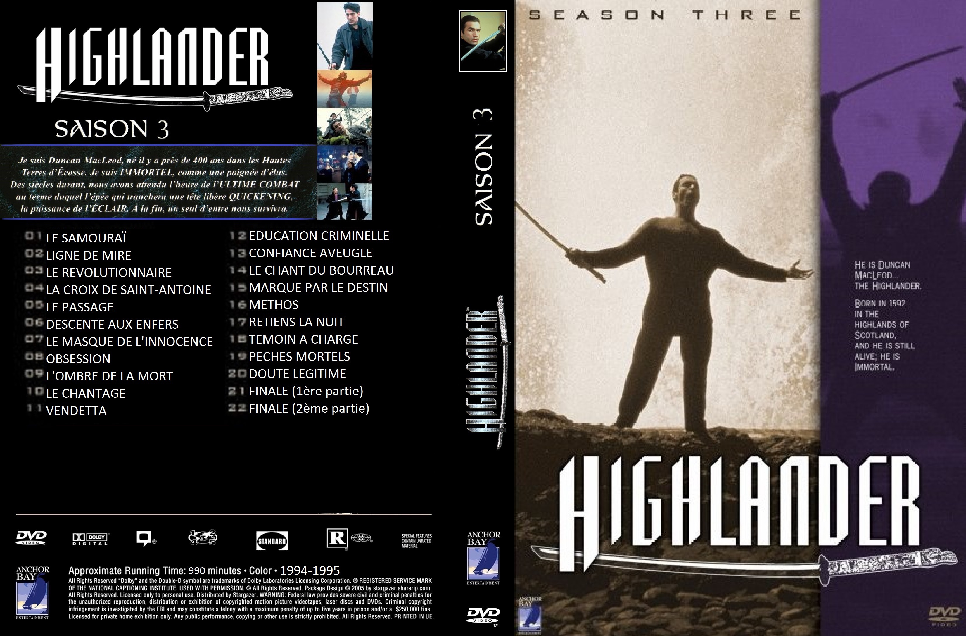 Jaquette DVD Highlander saison 3 custom 