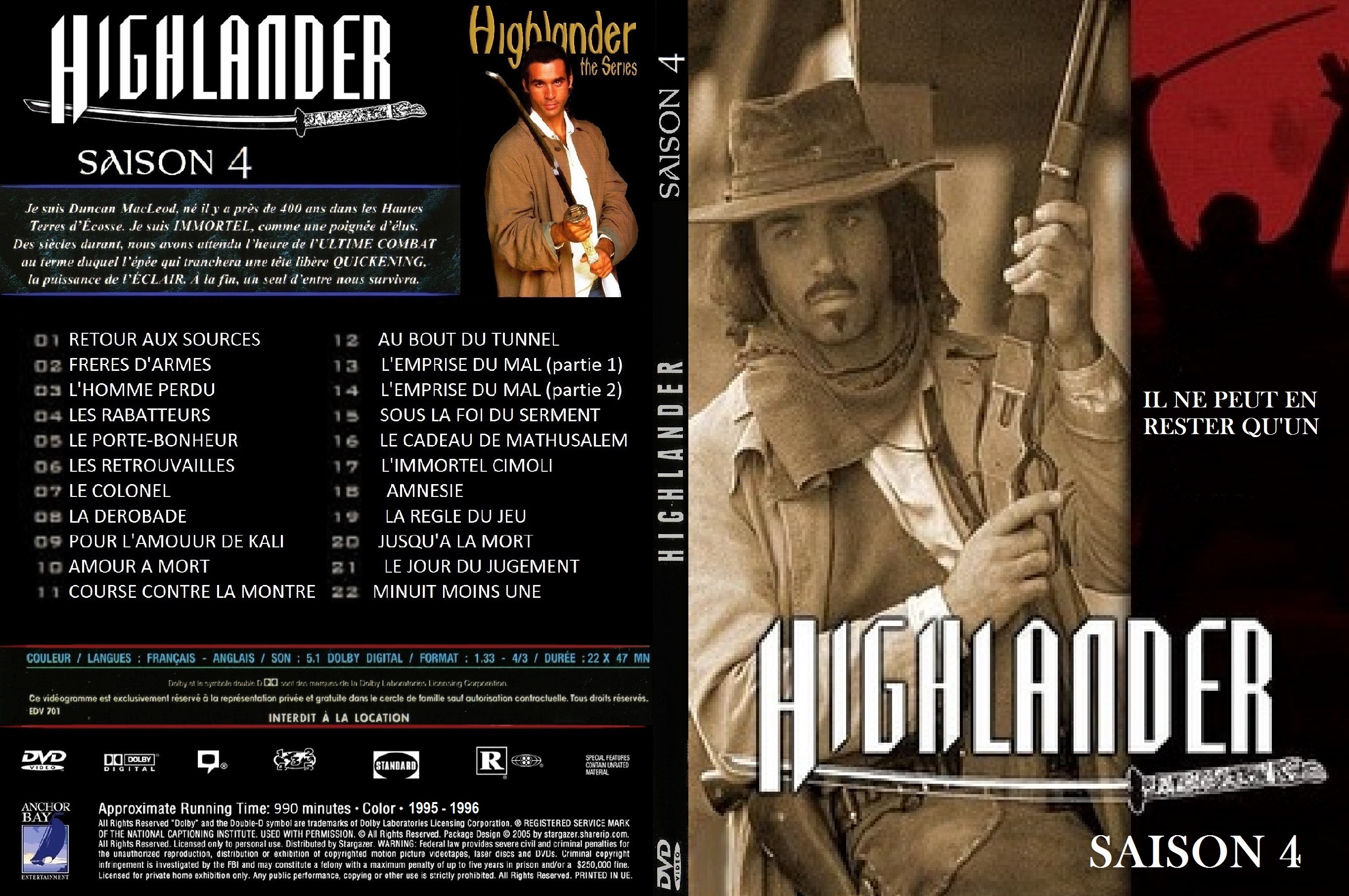 Jaquette DVD Highlander saison 4 SLIM custom