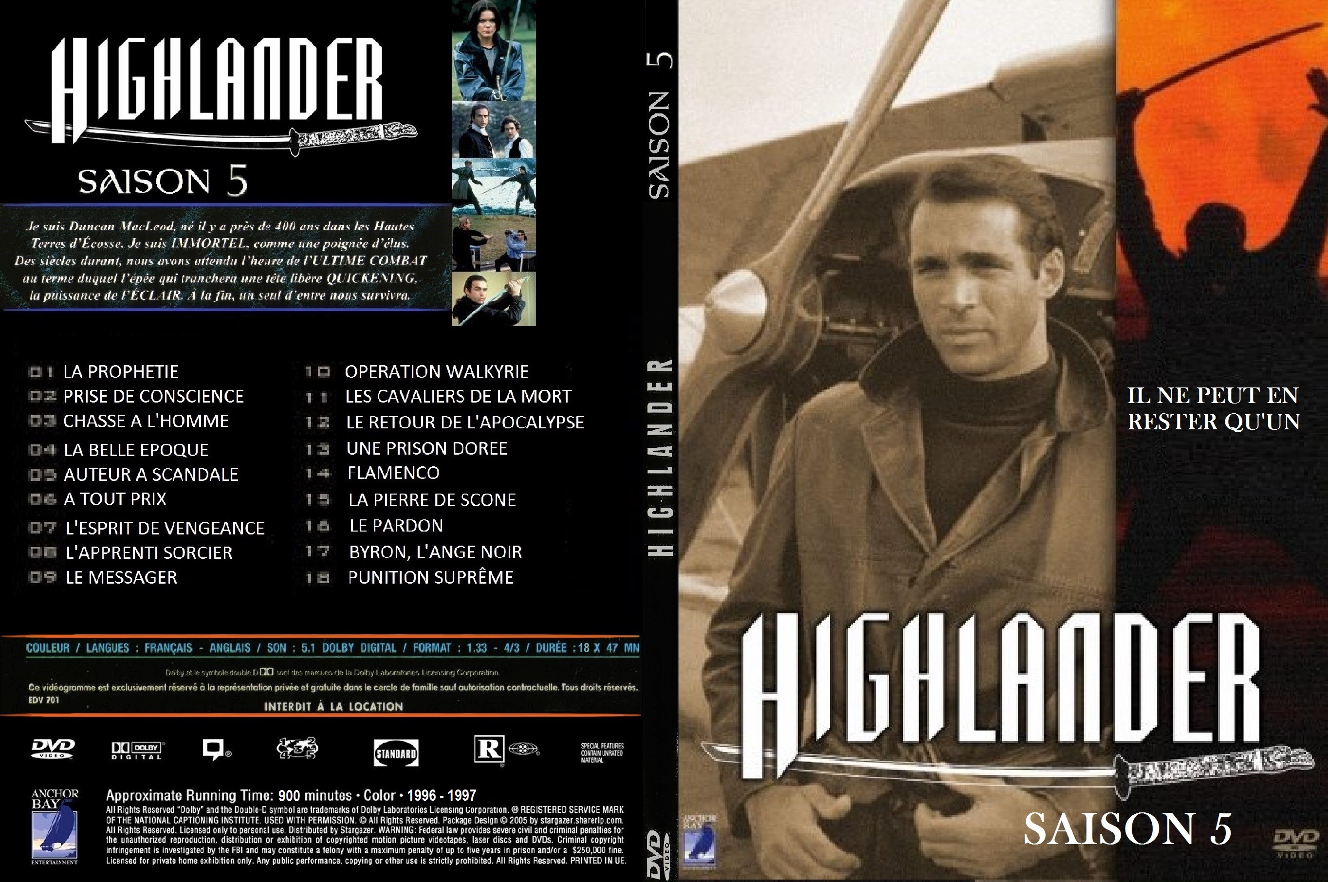 Jaquette DVD Highlander saison 5 SLIM custom