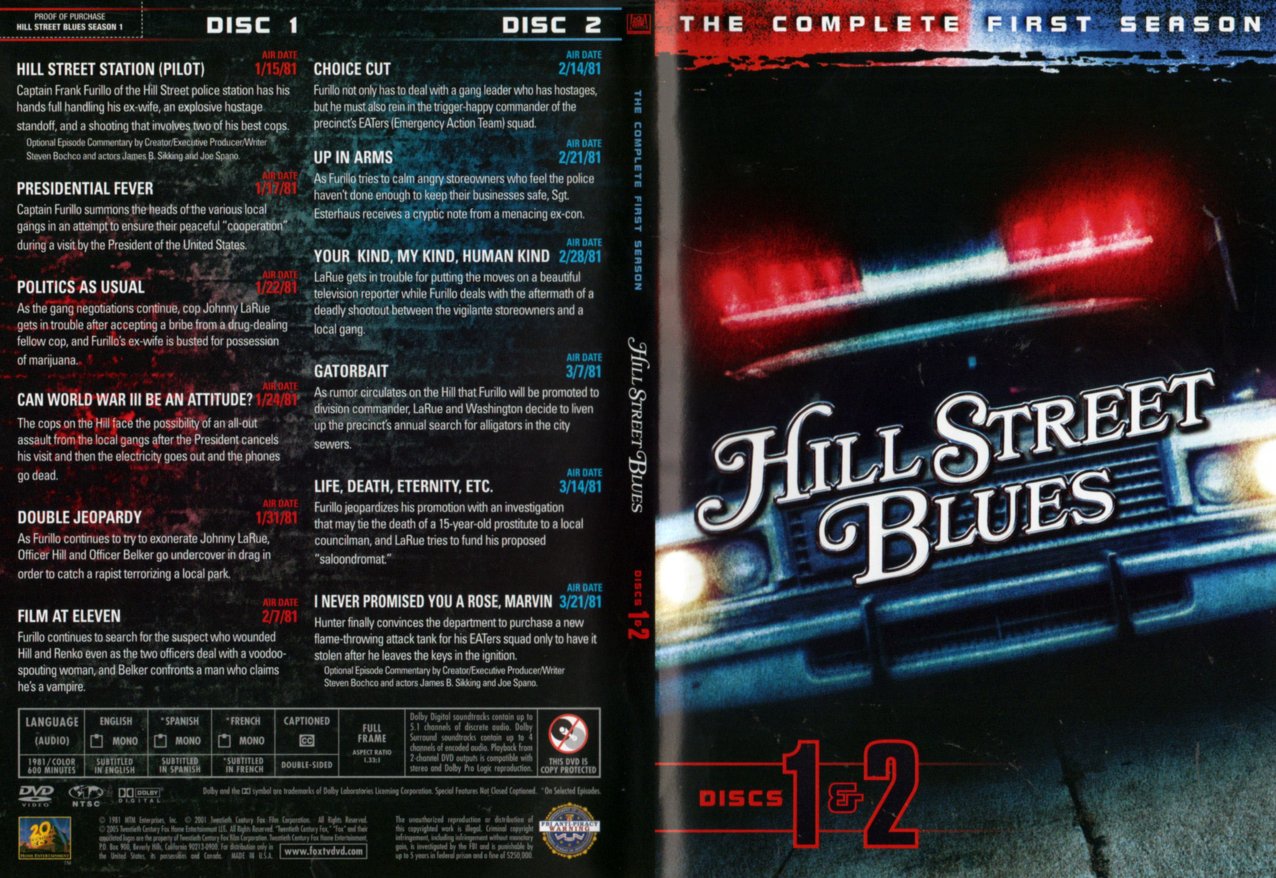 Jaquette DVD Hill Street Blues Saison 1 DISC 1-2 Zone 1