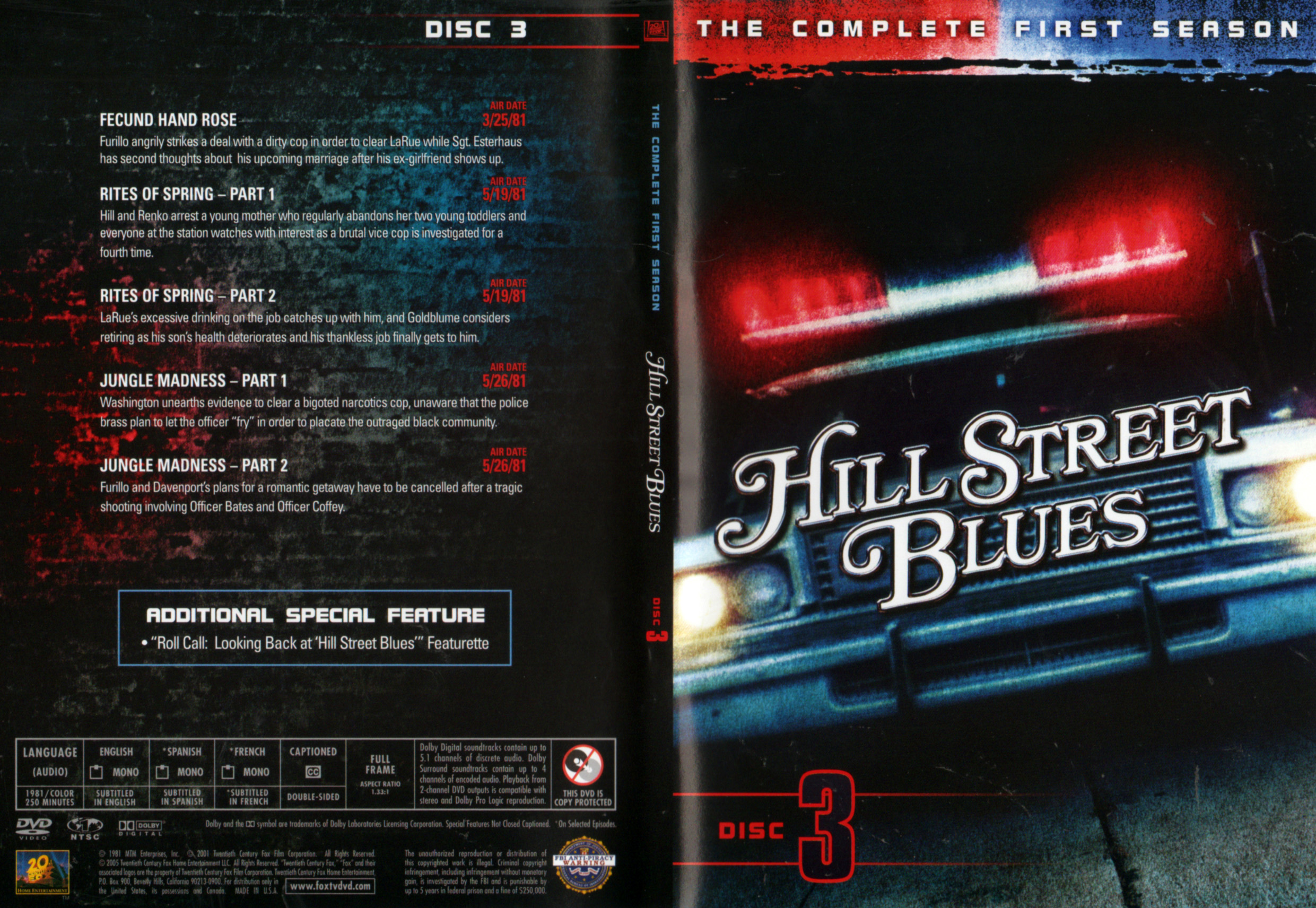 Jaquette DVD Hill Street Blues Saison 1 DISC 3 Zone 1