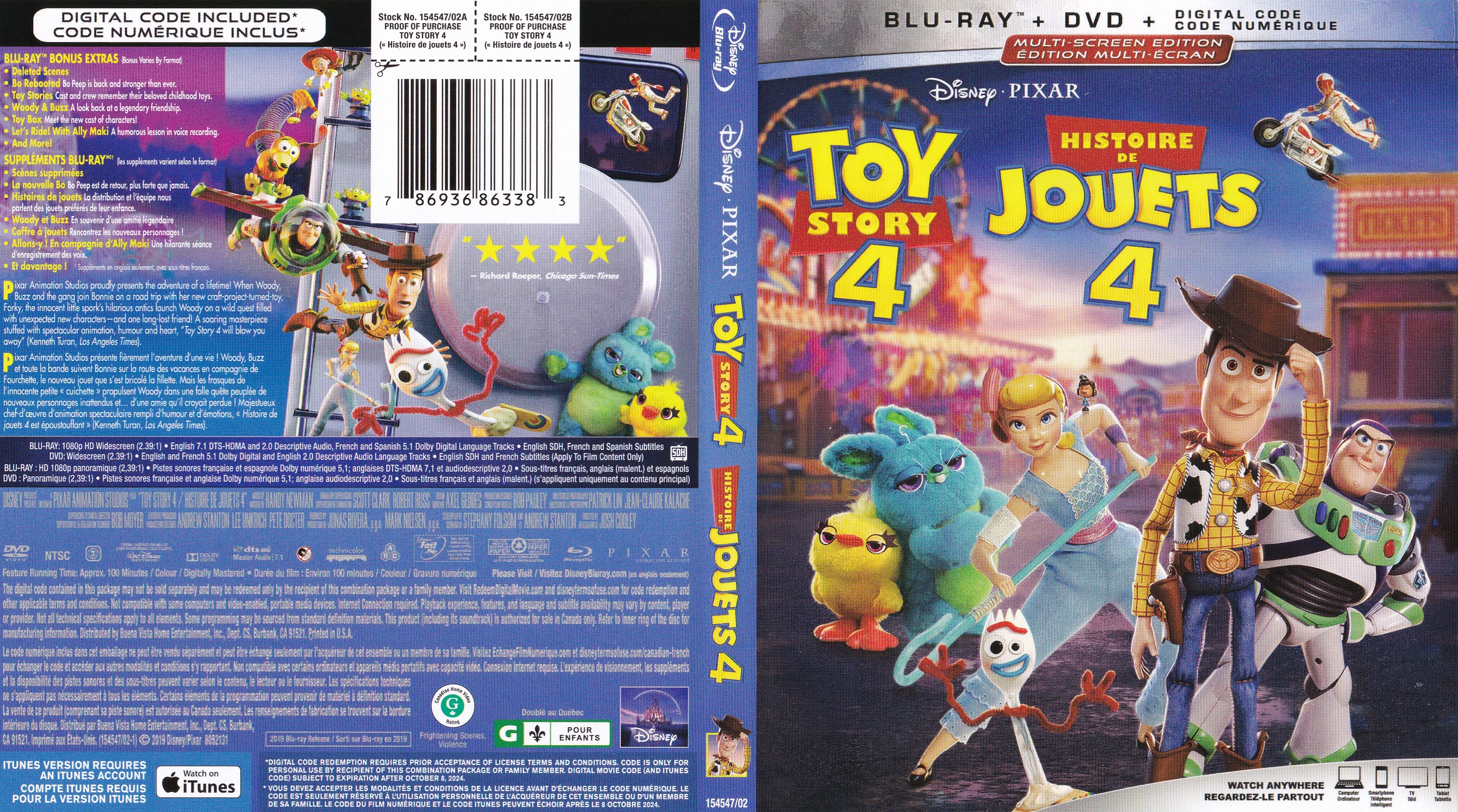 Jaquette DVD Histoire de jouet 4 - Toy story 4 (canadienne) (BLU-RAY)