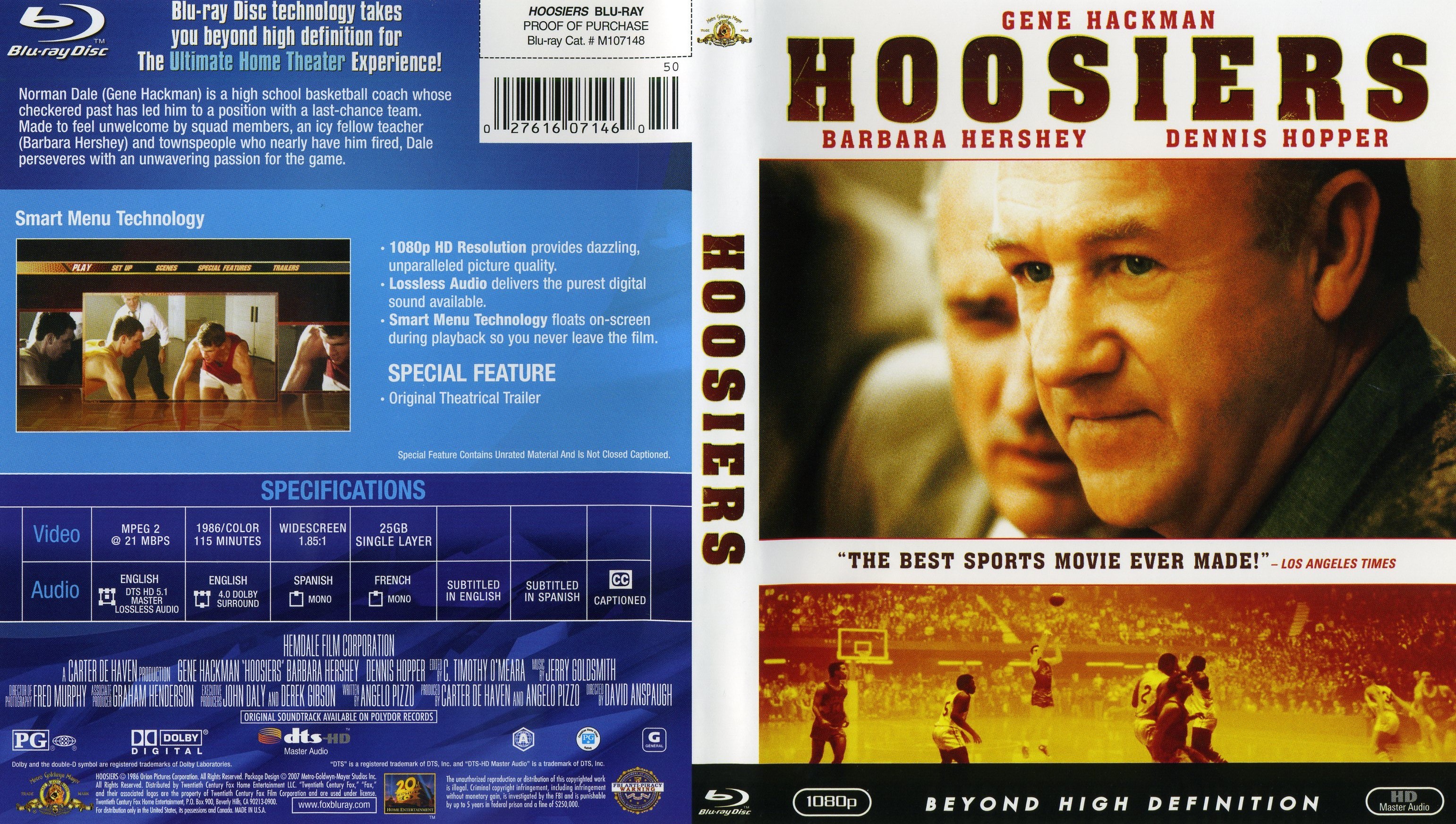 Jaquette DVD Hoosiers - Le grand dfi Zone 1 (BLU-RAY)