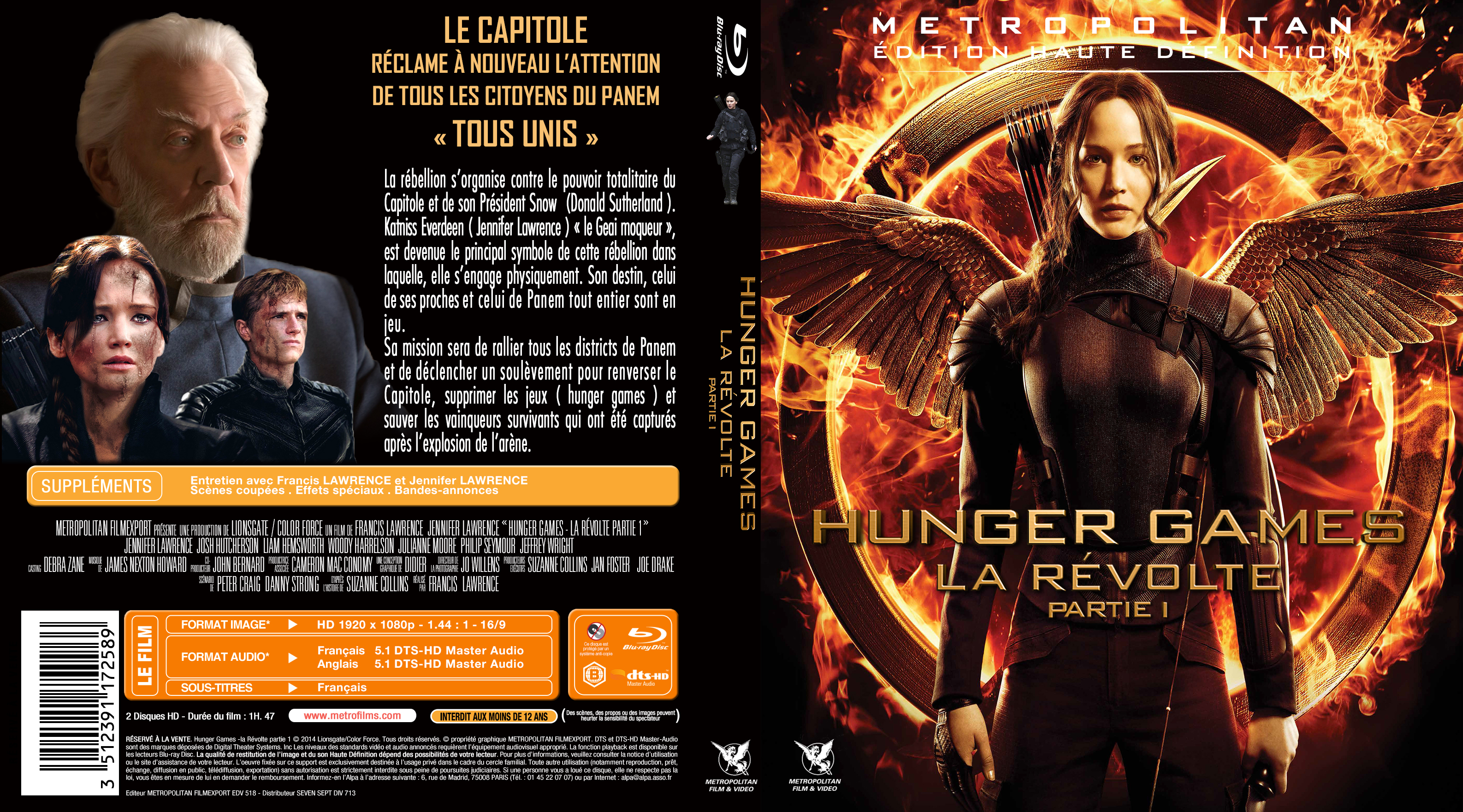 Jaquette DVD Hunger Games La Rvolte : Partie 1 custom (BLU-RAY)