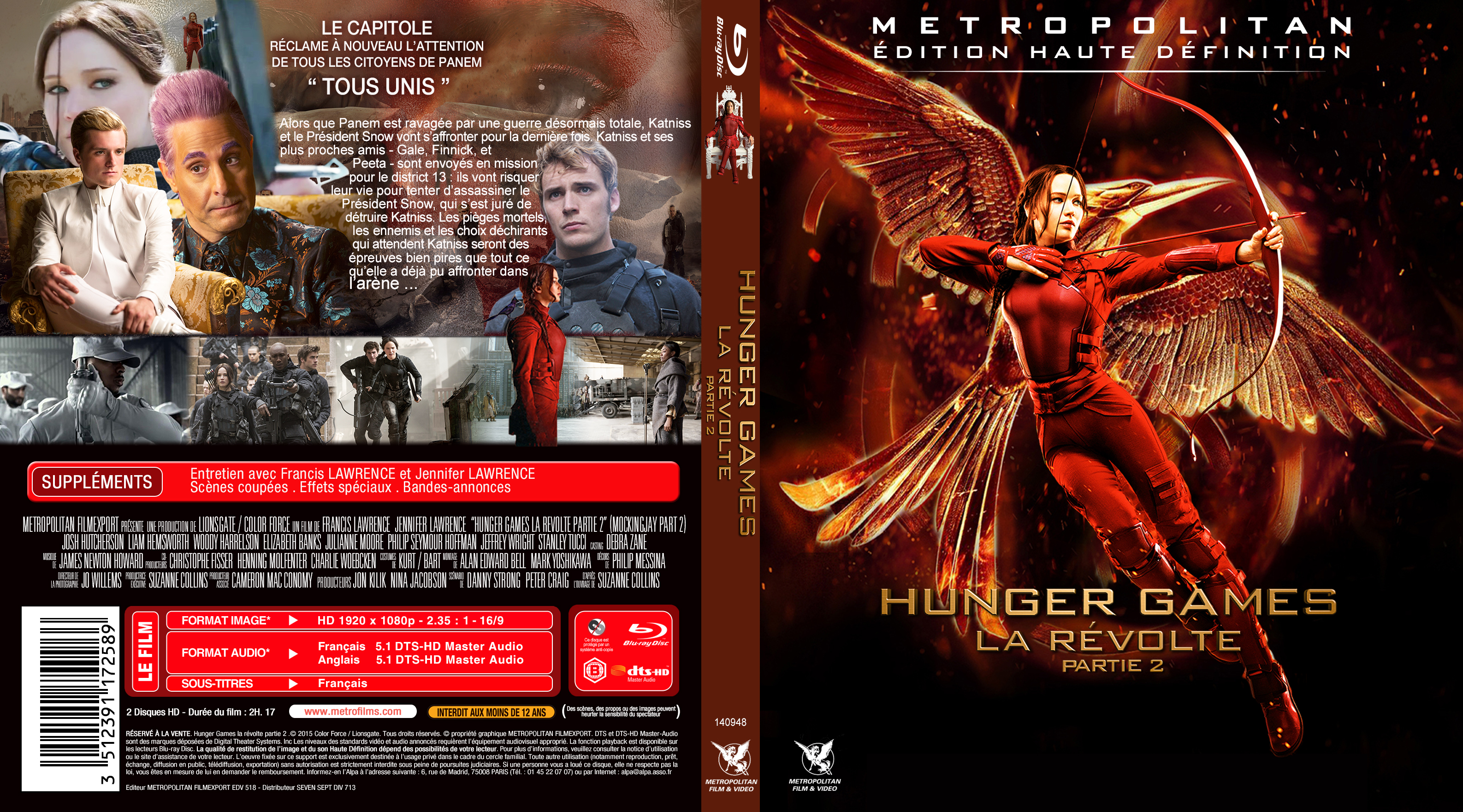 Jaquette DVD Hunger Games La Rvolte : Partie 2 custom (BLU-RAY)