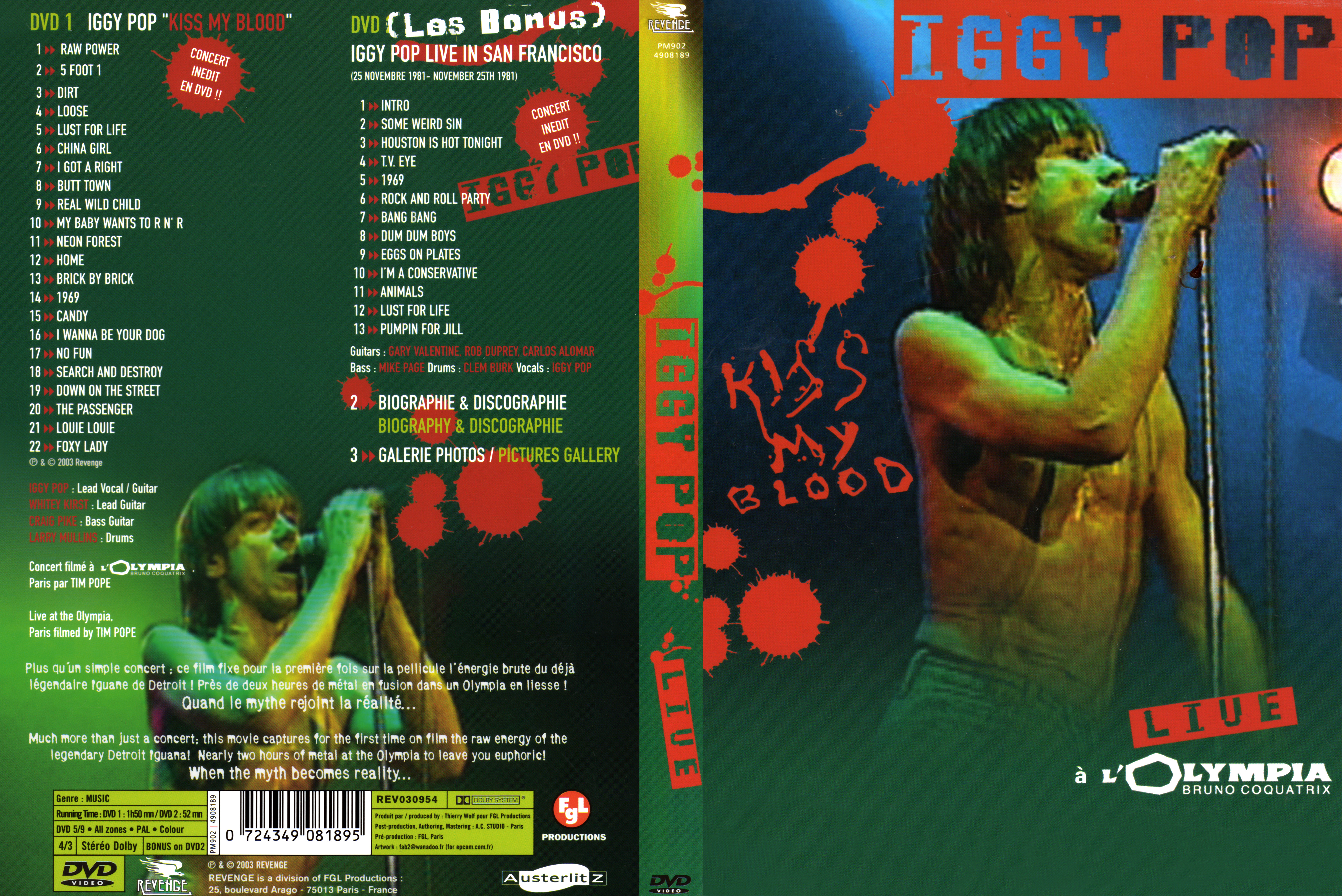 afschaffen Sanders Publiciteit Jaquette DVD de Iggy Pop - Kiss my blood live à l'Olympia - Cinéma Passion