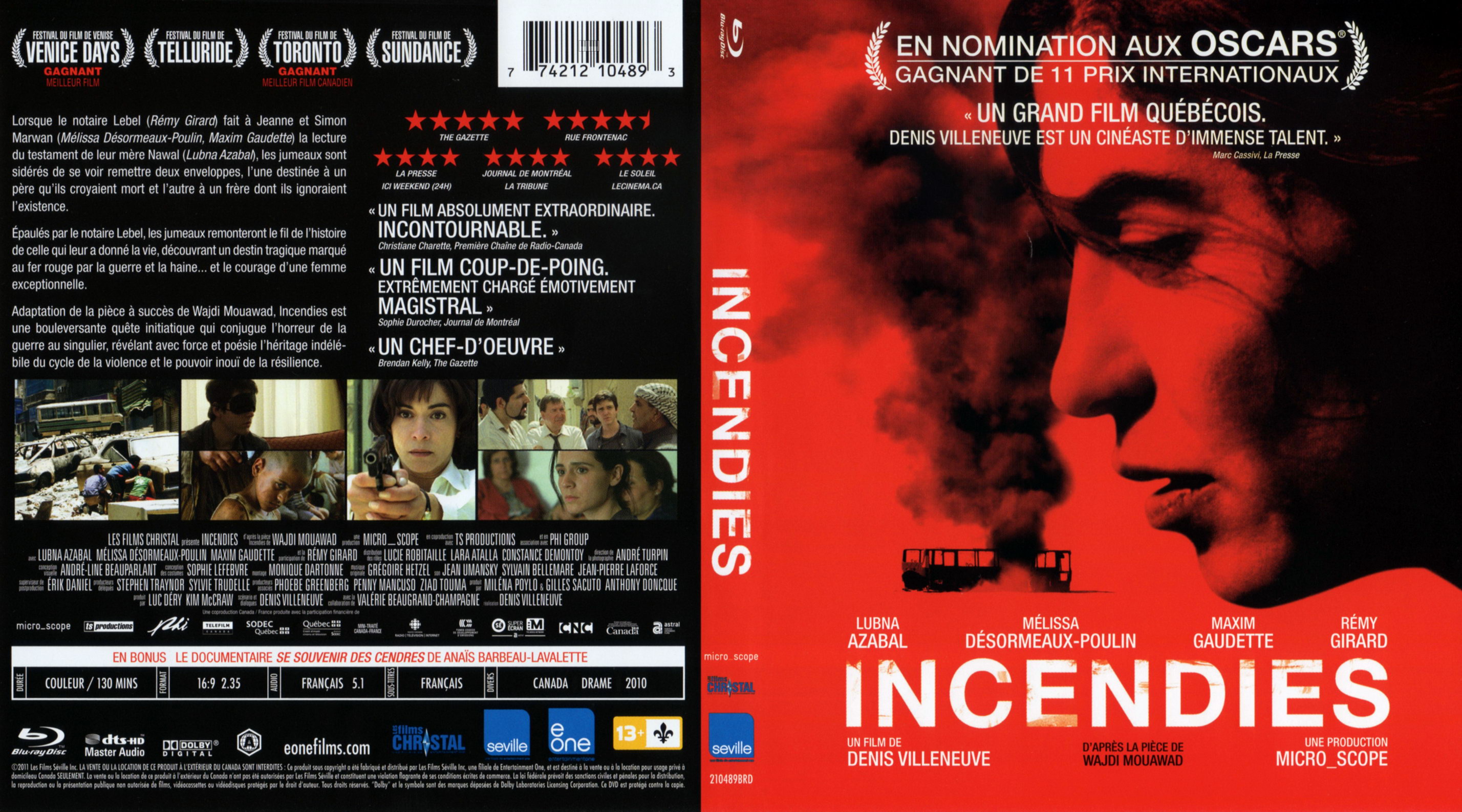 Jaquette DVD Incendie (Canadienne) (BLU-RAY)