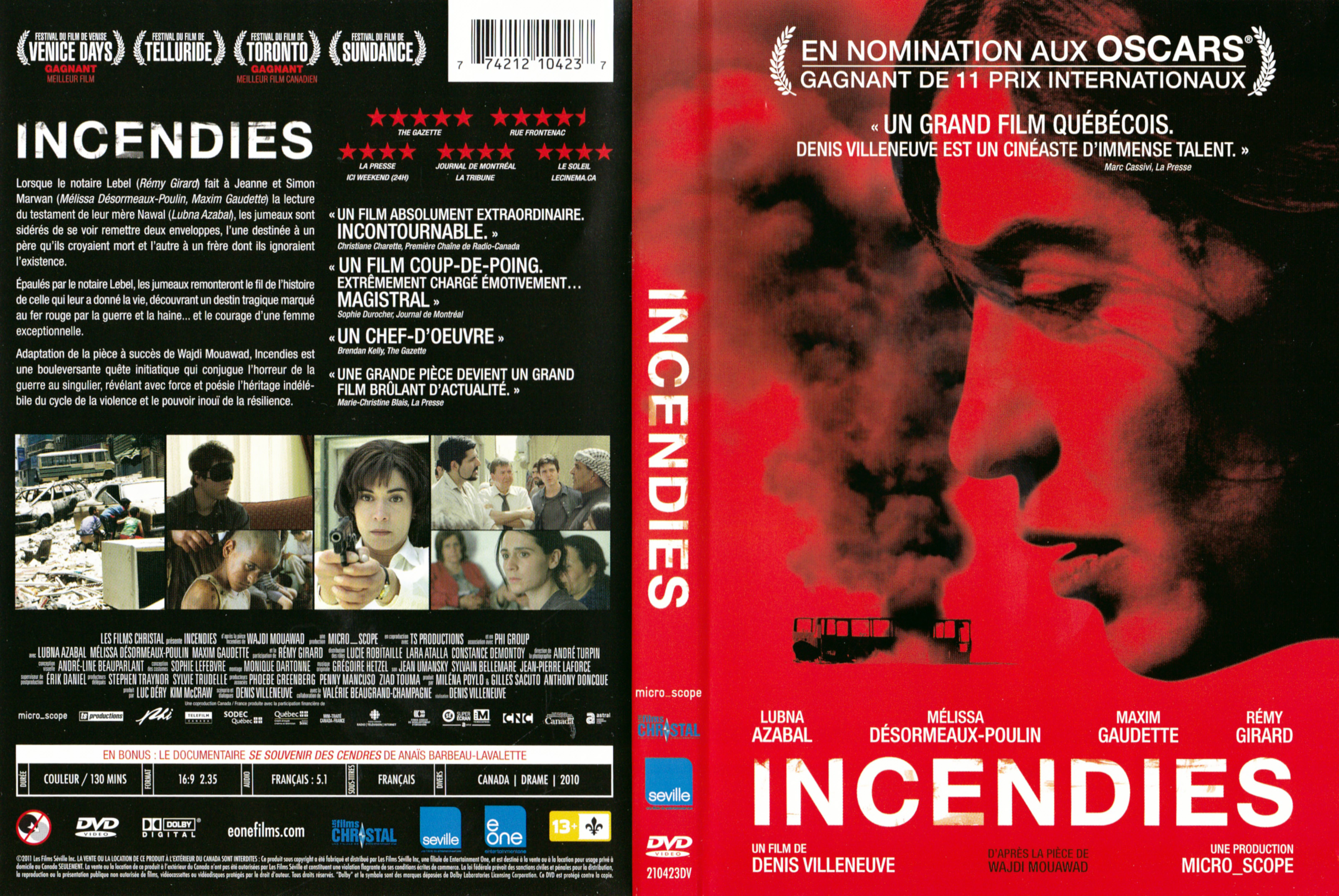 Jaquette DVD Incendies (Canadienne)