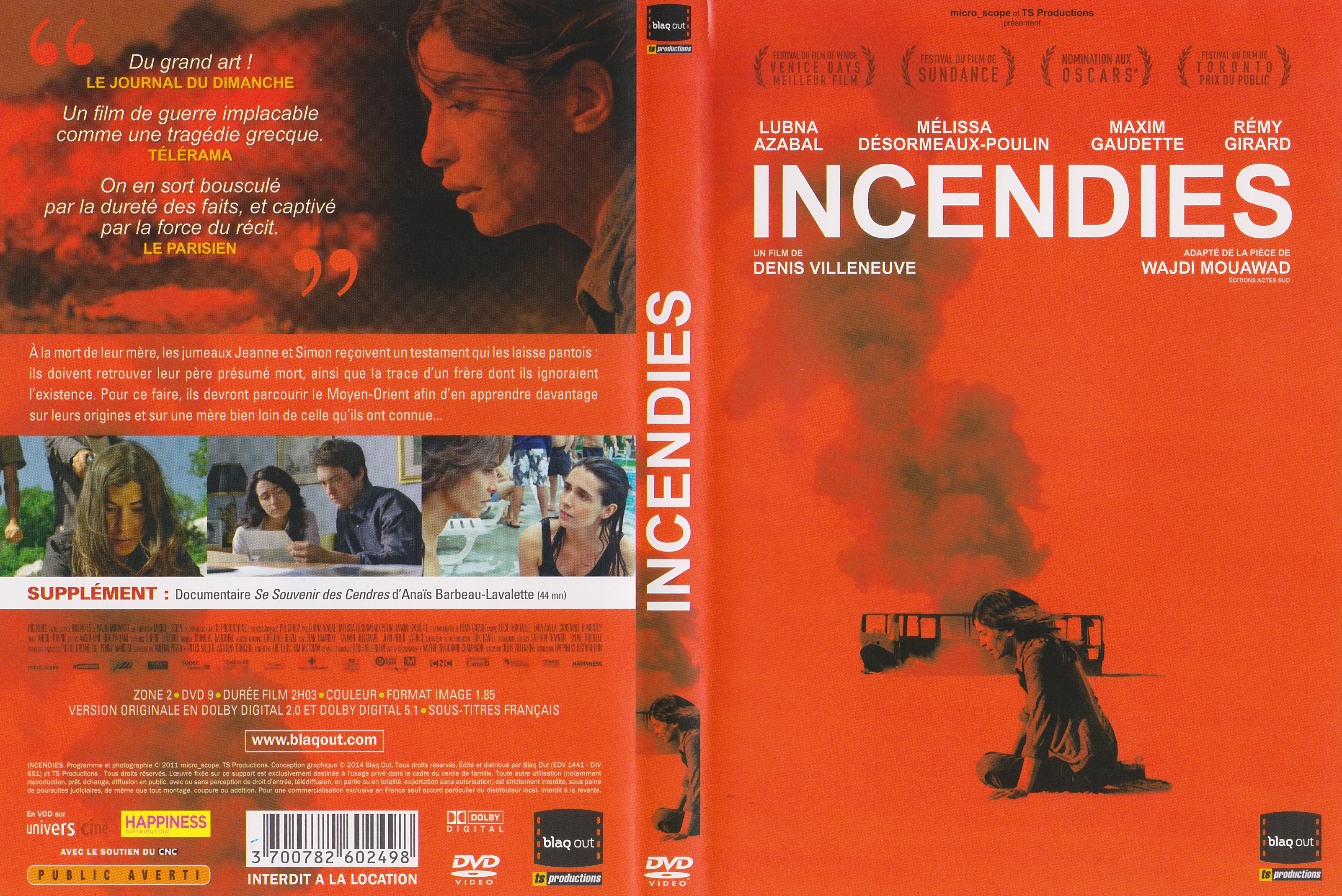 Jaquette DVD Incendies v2