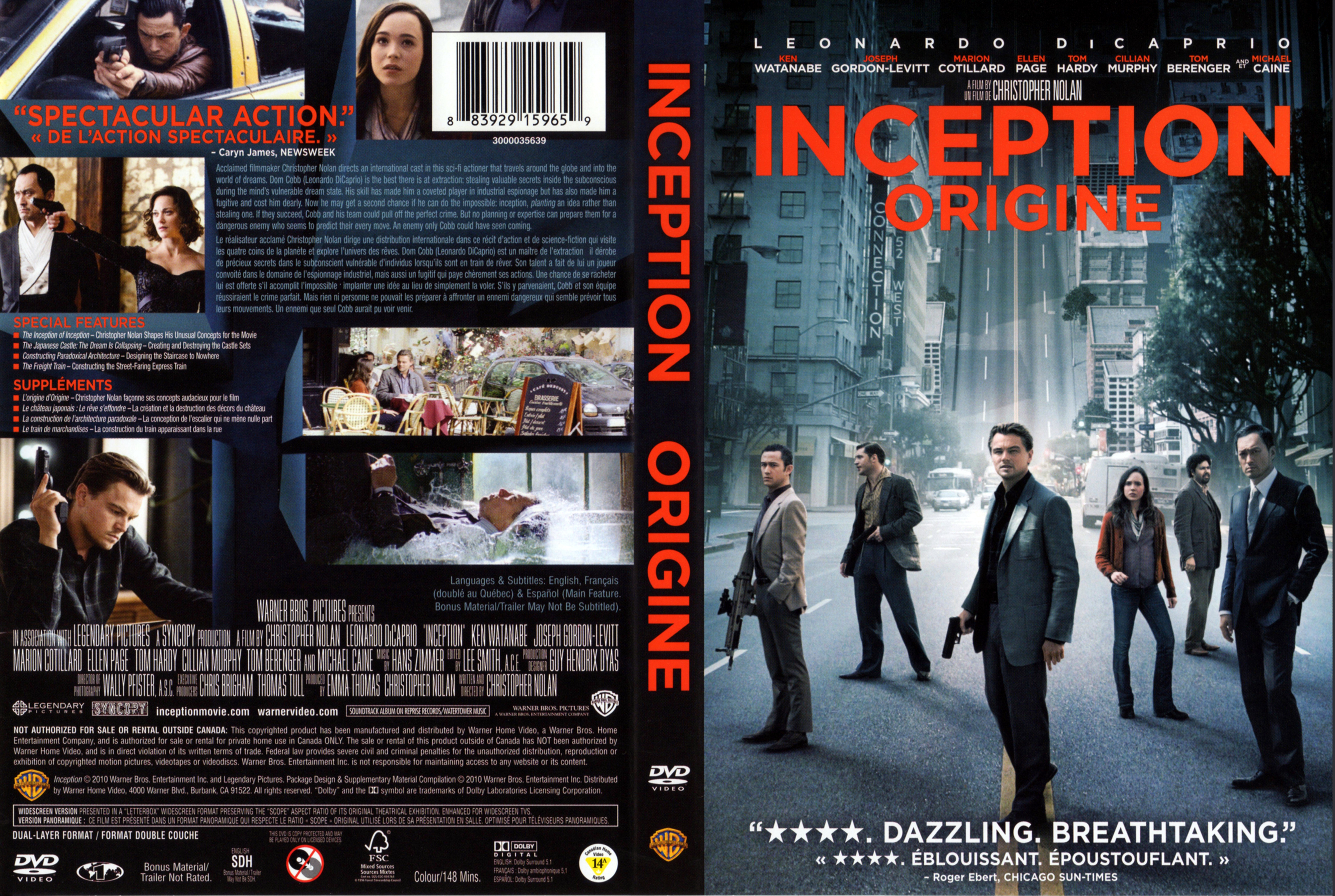 Jaquette DVD Inception Origine (Canadienne)