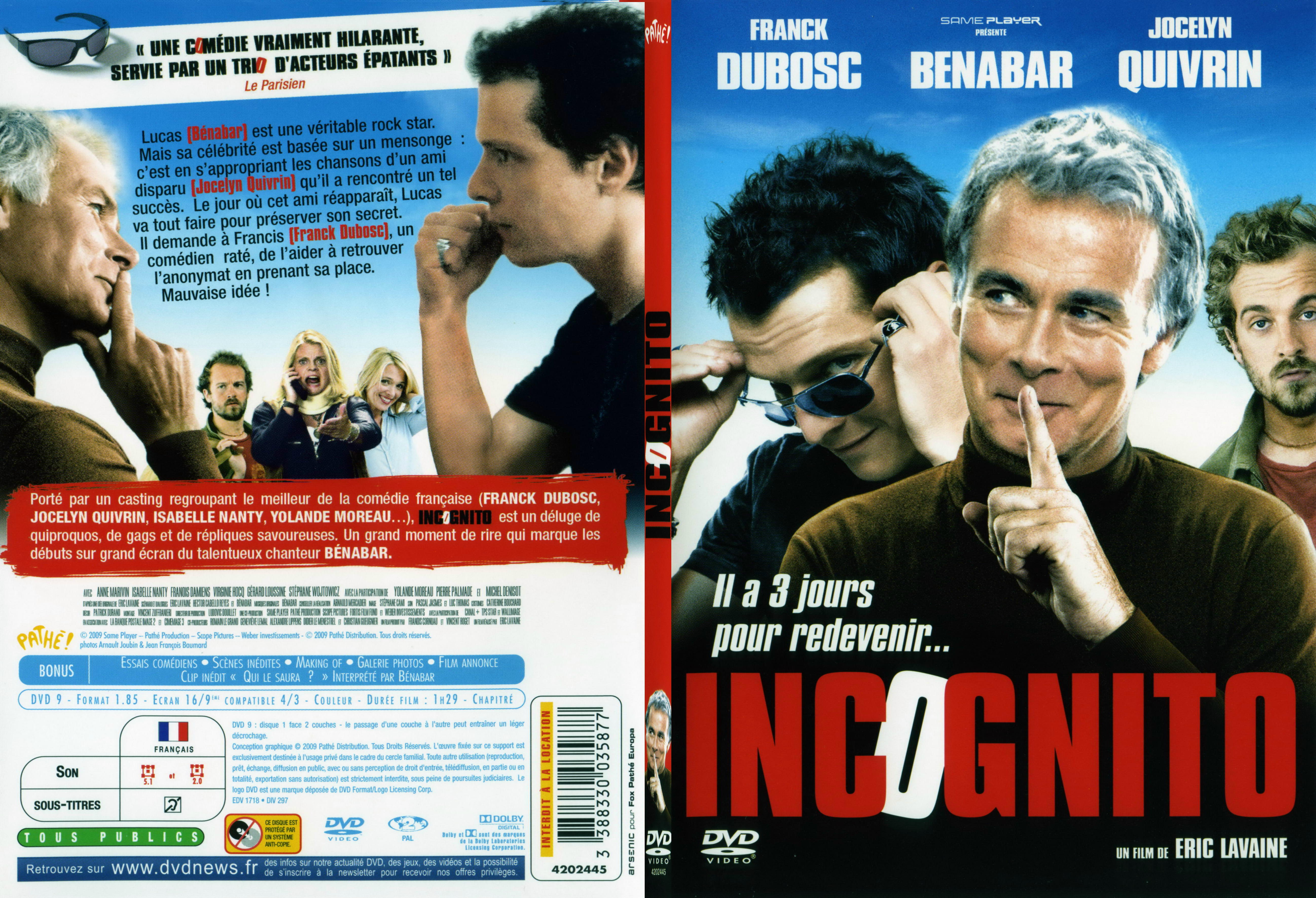 Jaquette DVD Incognito - SLIM