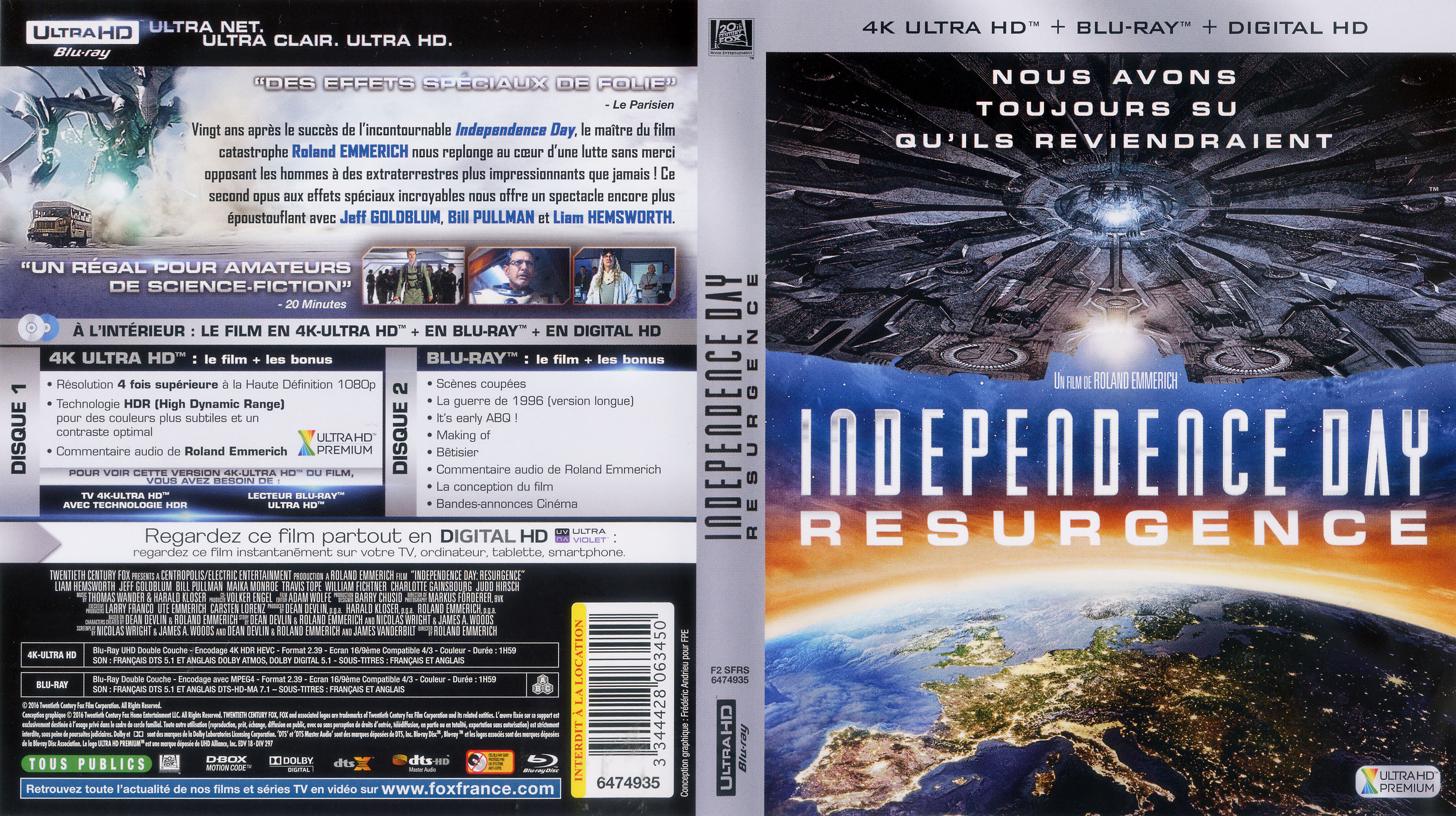Jaquette DVD Independence Day Resurgence 4K (BLU-RAY)