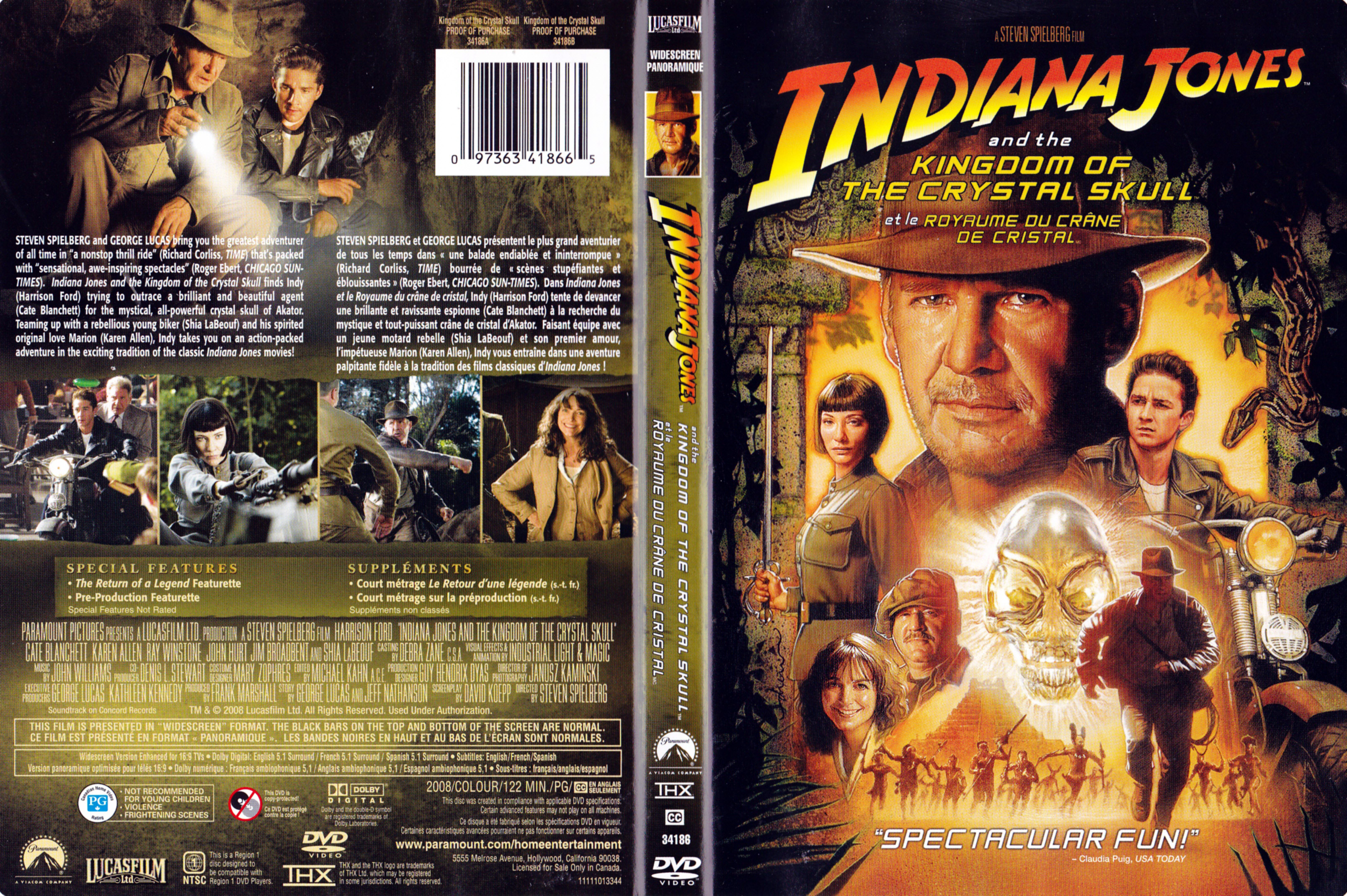 Jaquette DVD Indiana Jones Kingoom of the crystal skull - Indiana Jones Et le crane de cristal (Canadienne)