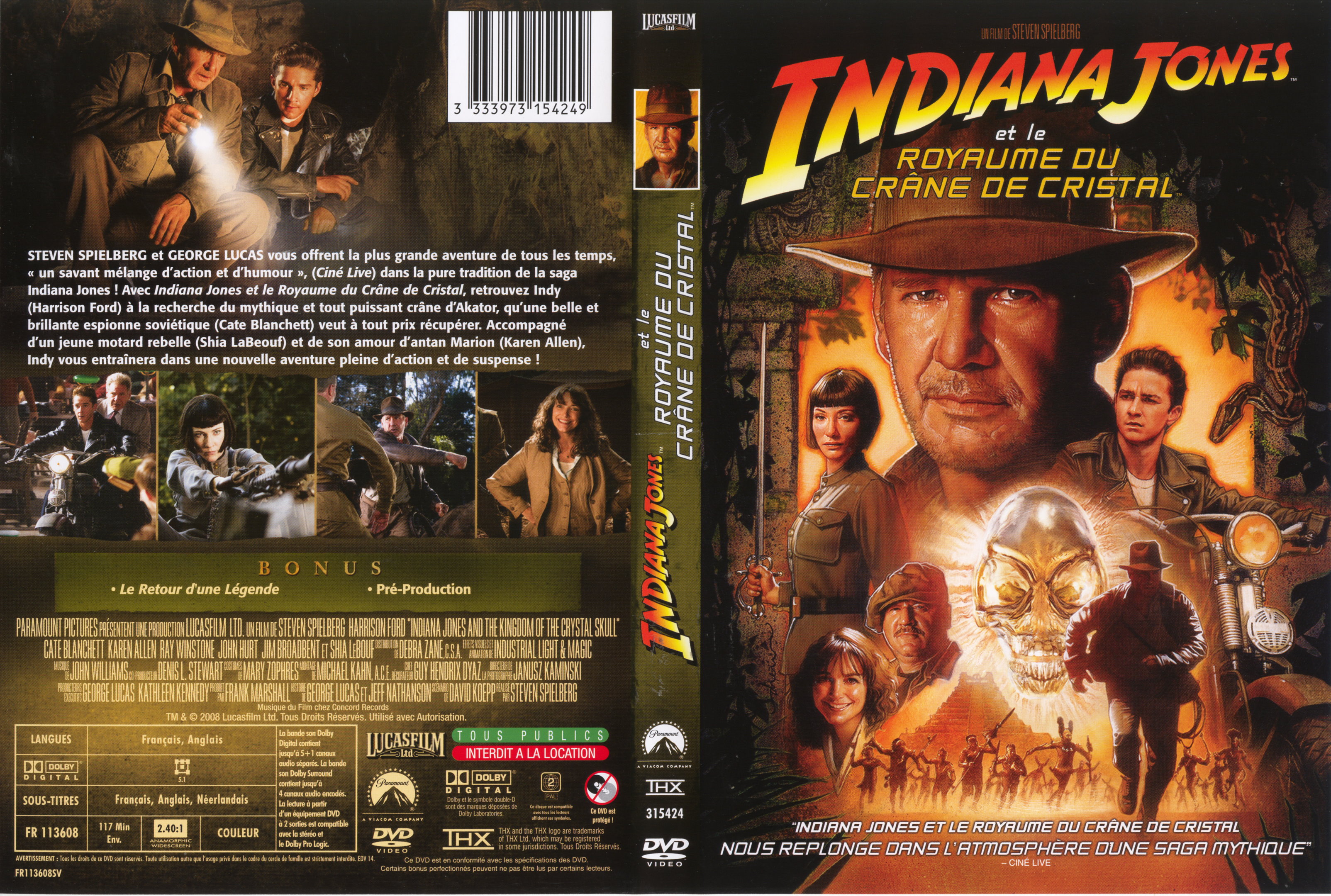 Jaquette DVD Indiana Jones et le Royaume du crane de cristal v2