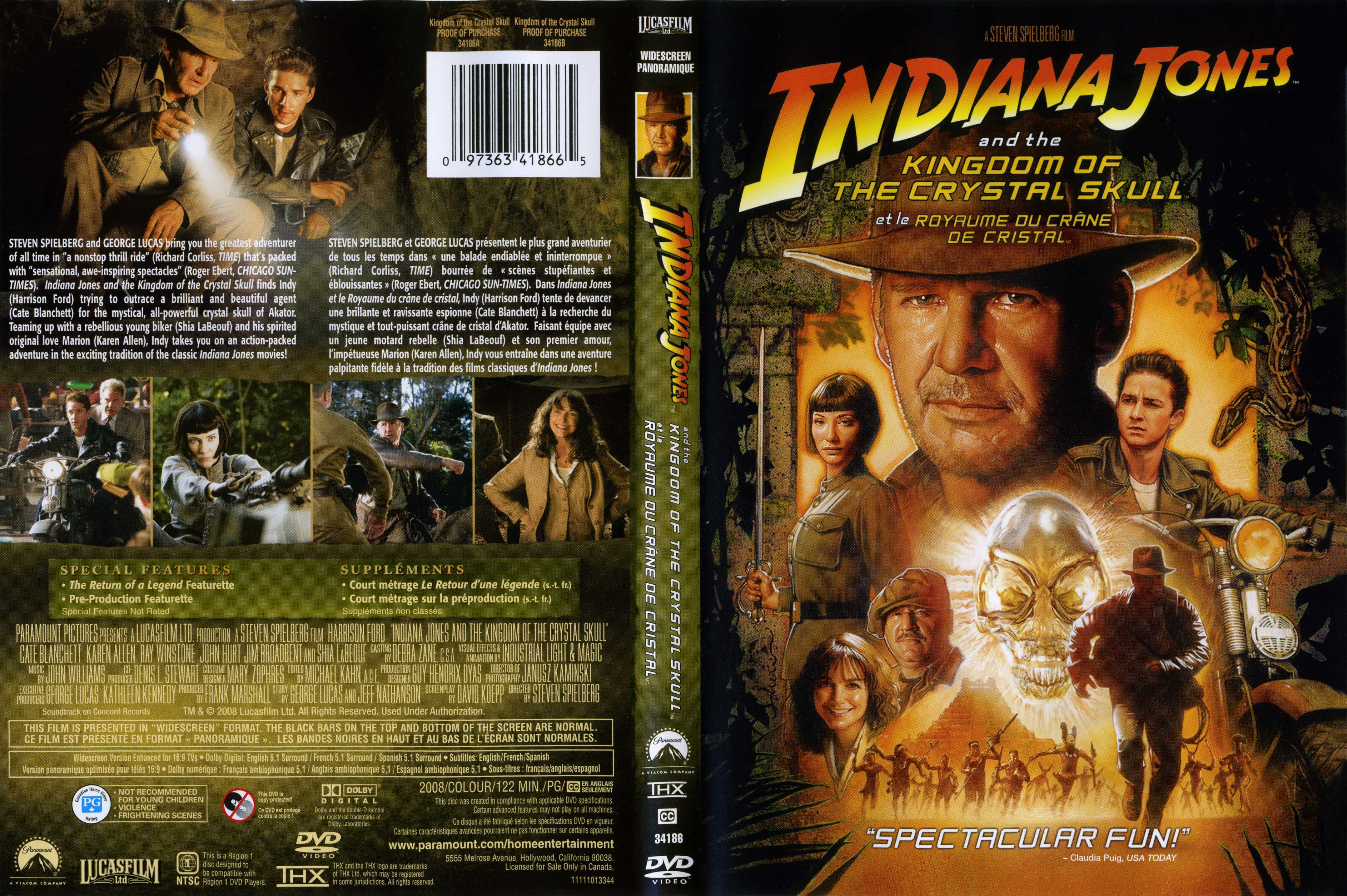 Jaquette DVD Indiana Jones et le royaume du crane de cristal Zone 1