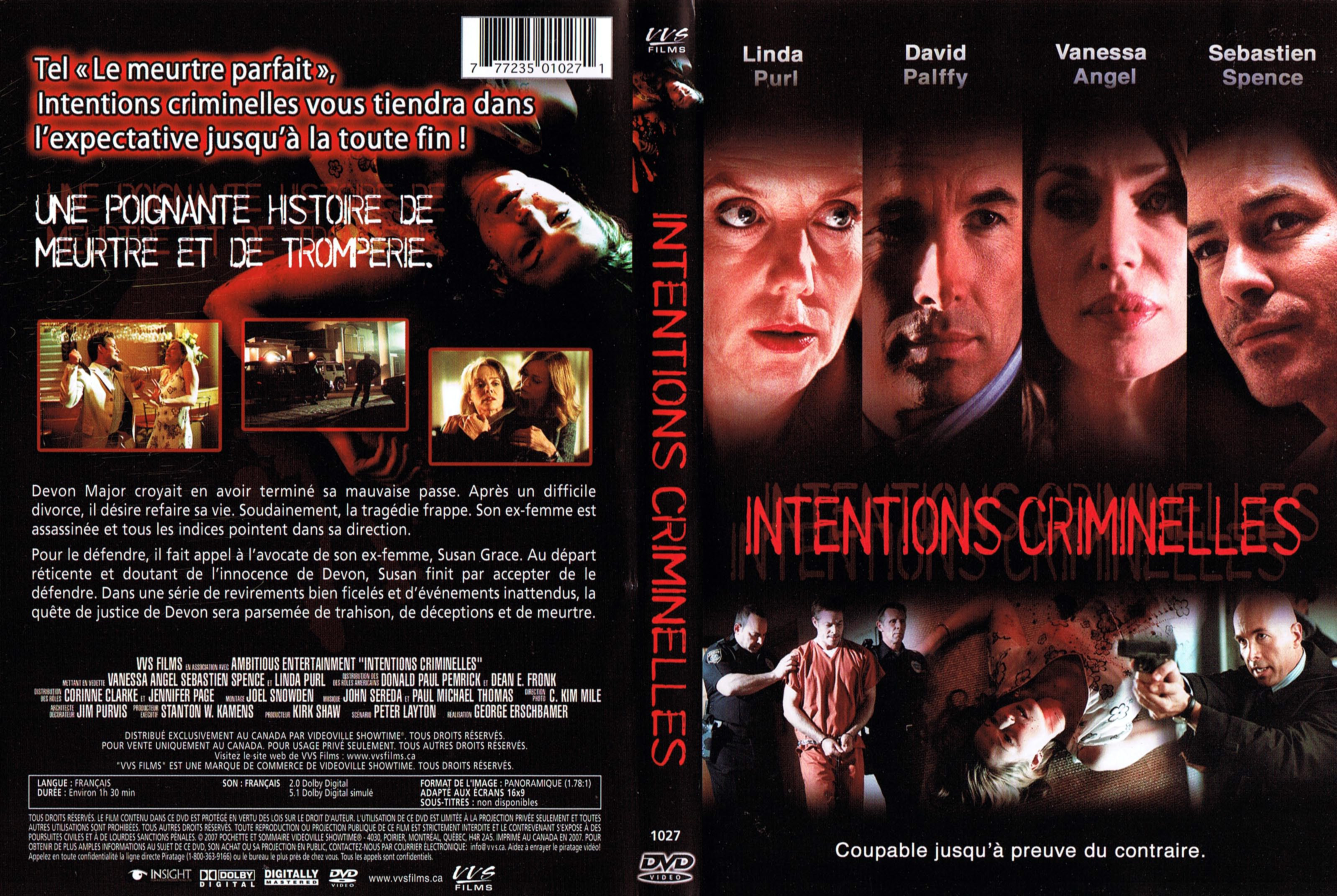 Jaquette DVD Intentions criminelles (Canadienne)