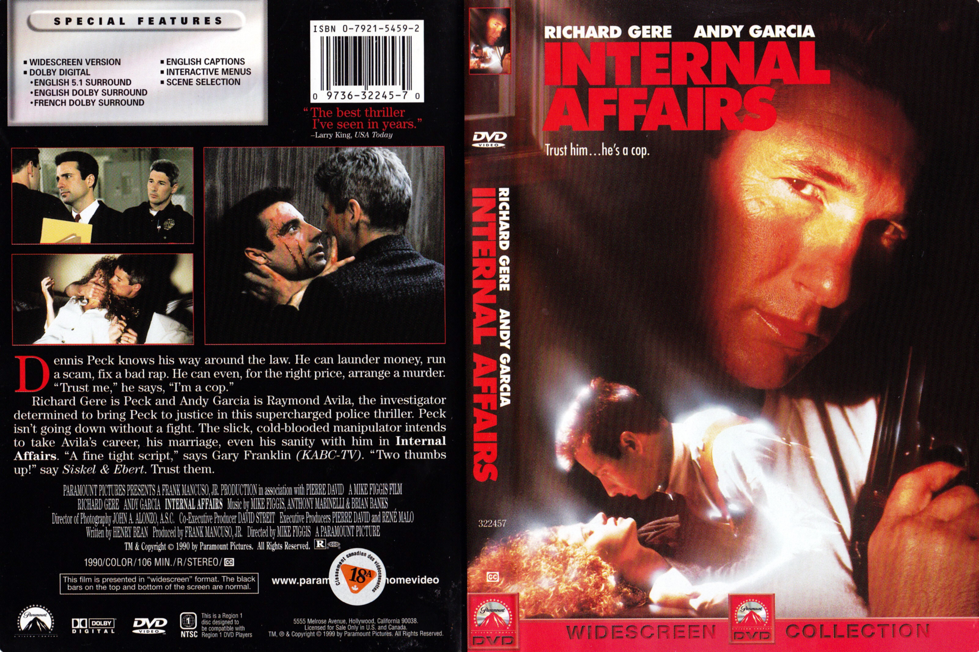 Jaquette DVD Internal affairs (Canadienne)