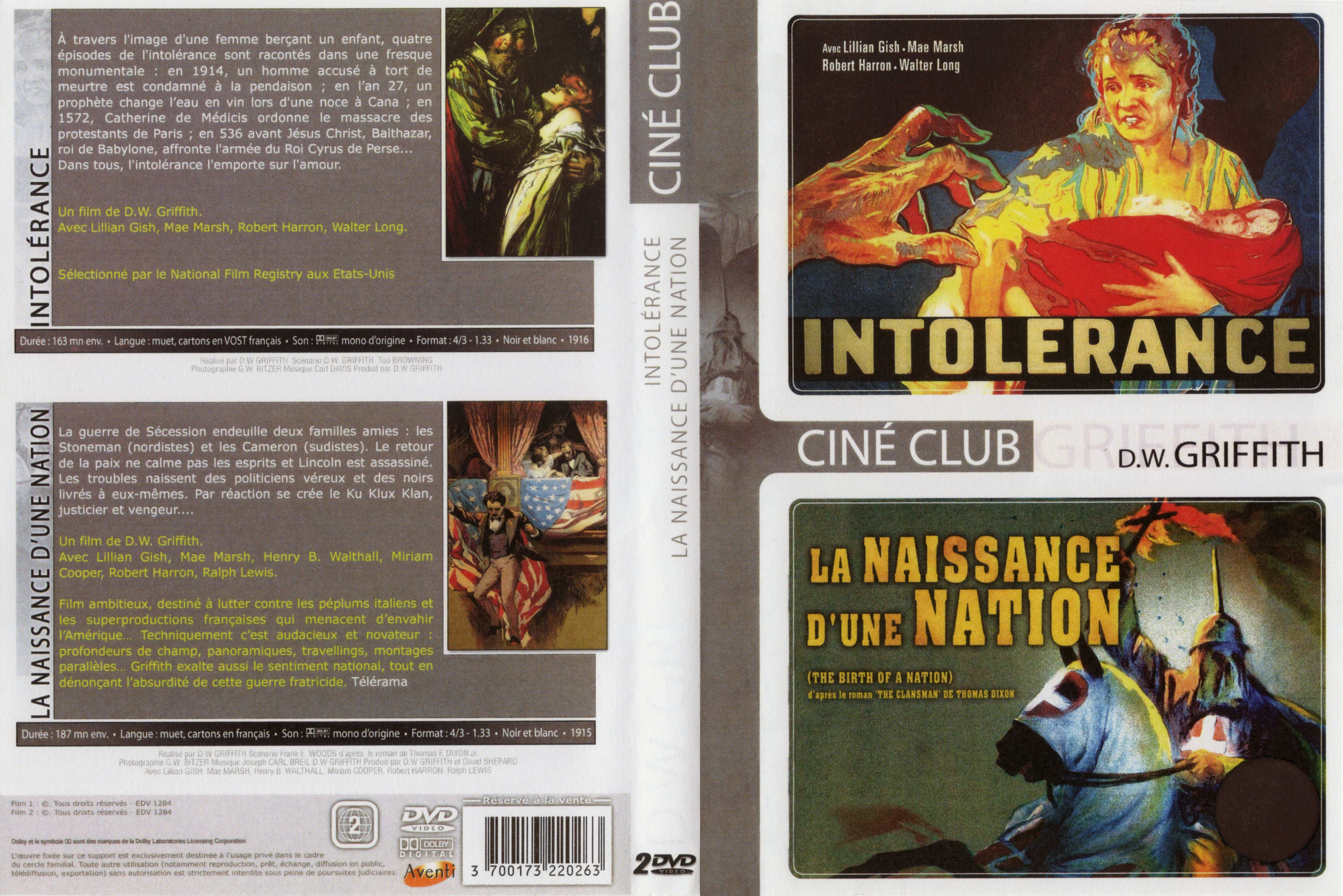 Jaquette DVD Intolerance + La Naissance d