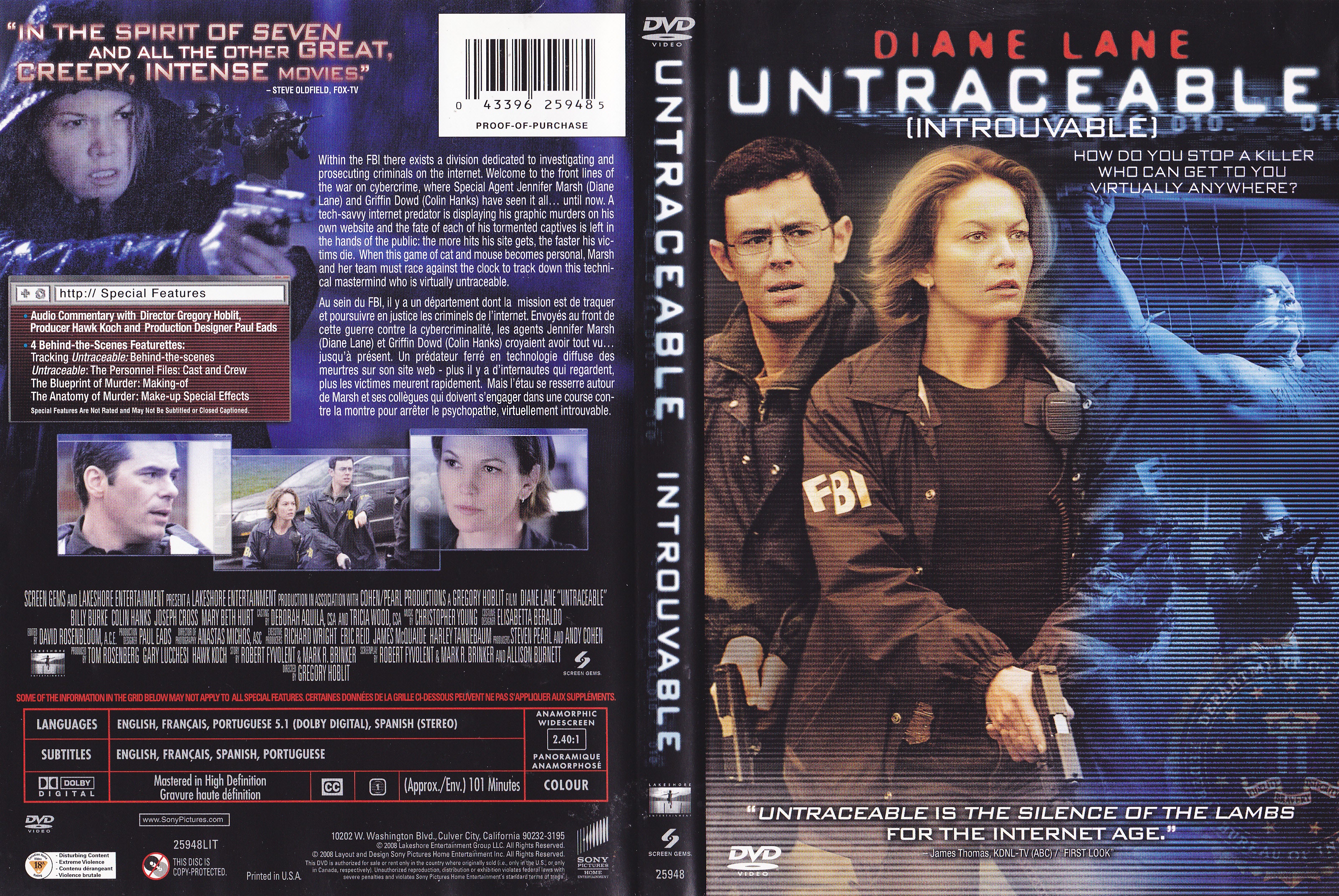 Jaquette DVD Introuvable - Untraceable (Canadienne)