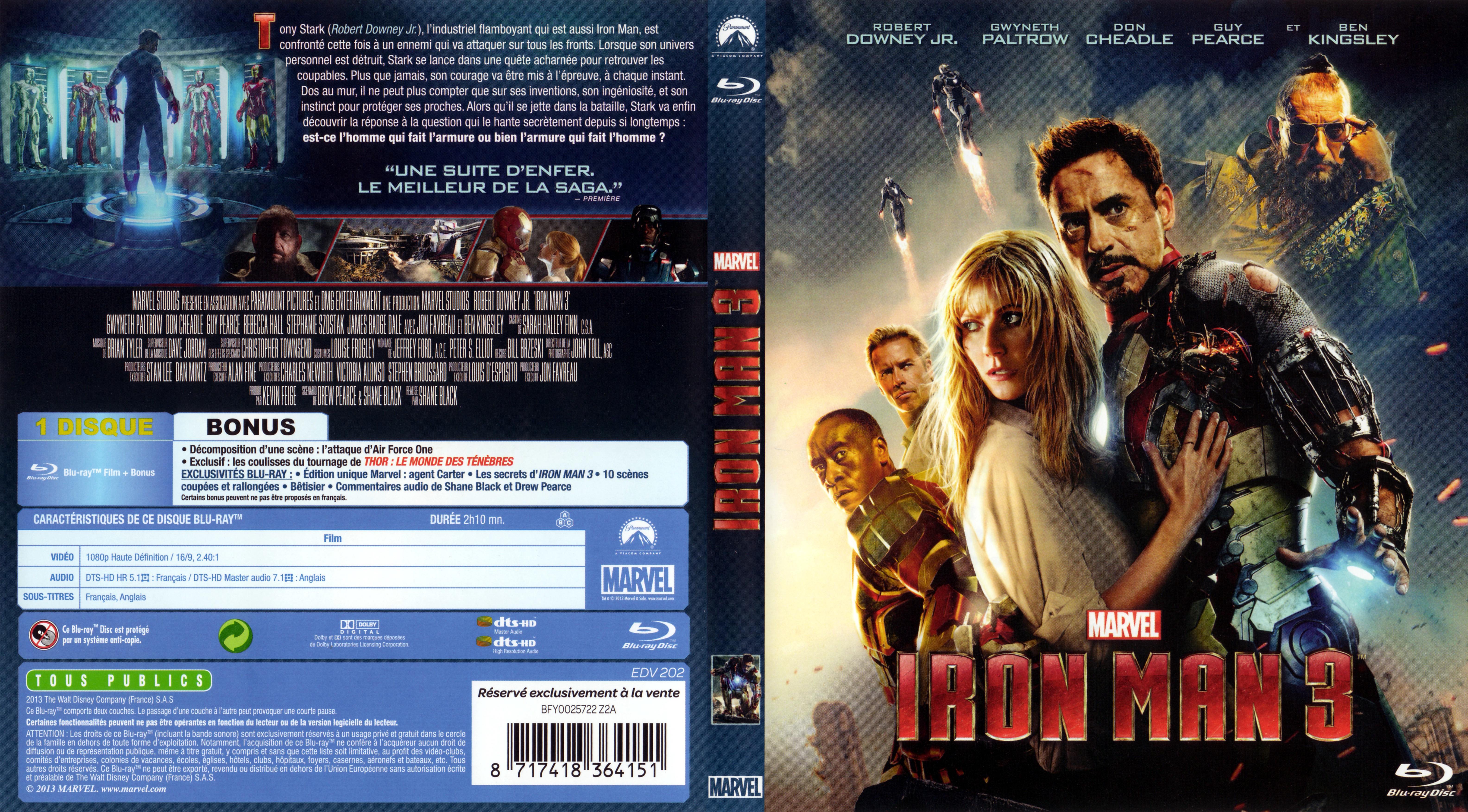 Jaquette DVD Iron man 3 (BLU-RAY)