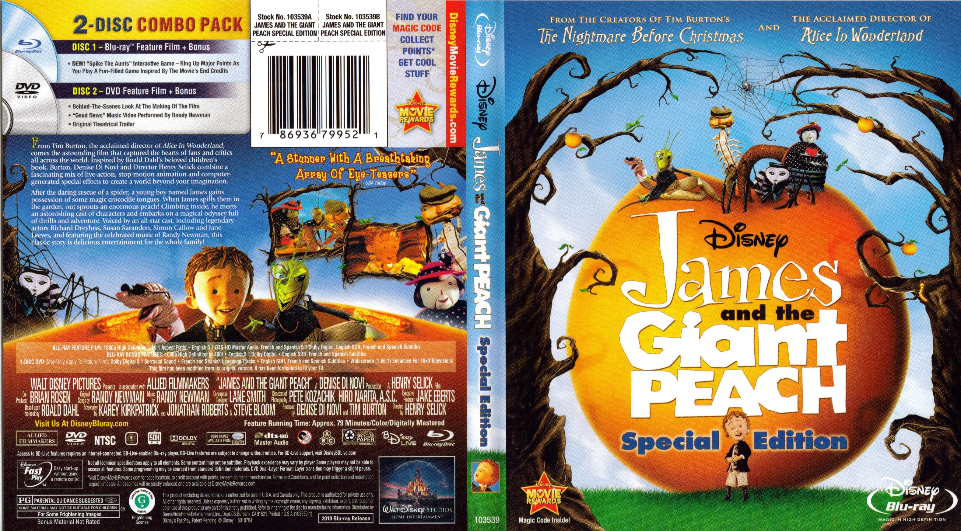 Jaquette DVD James And The Giant Peach - James et la pche gante (Canadienne) (BLU-RAY)