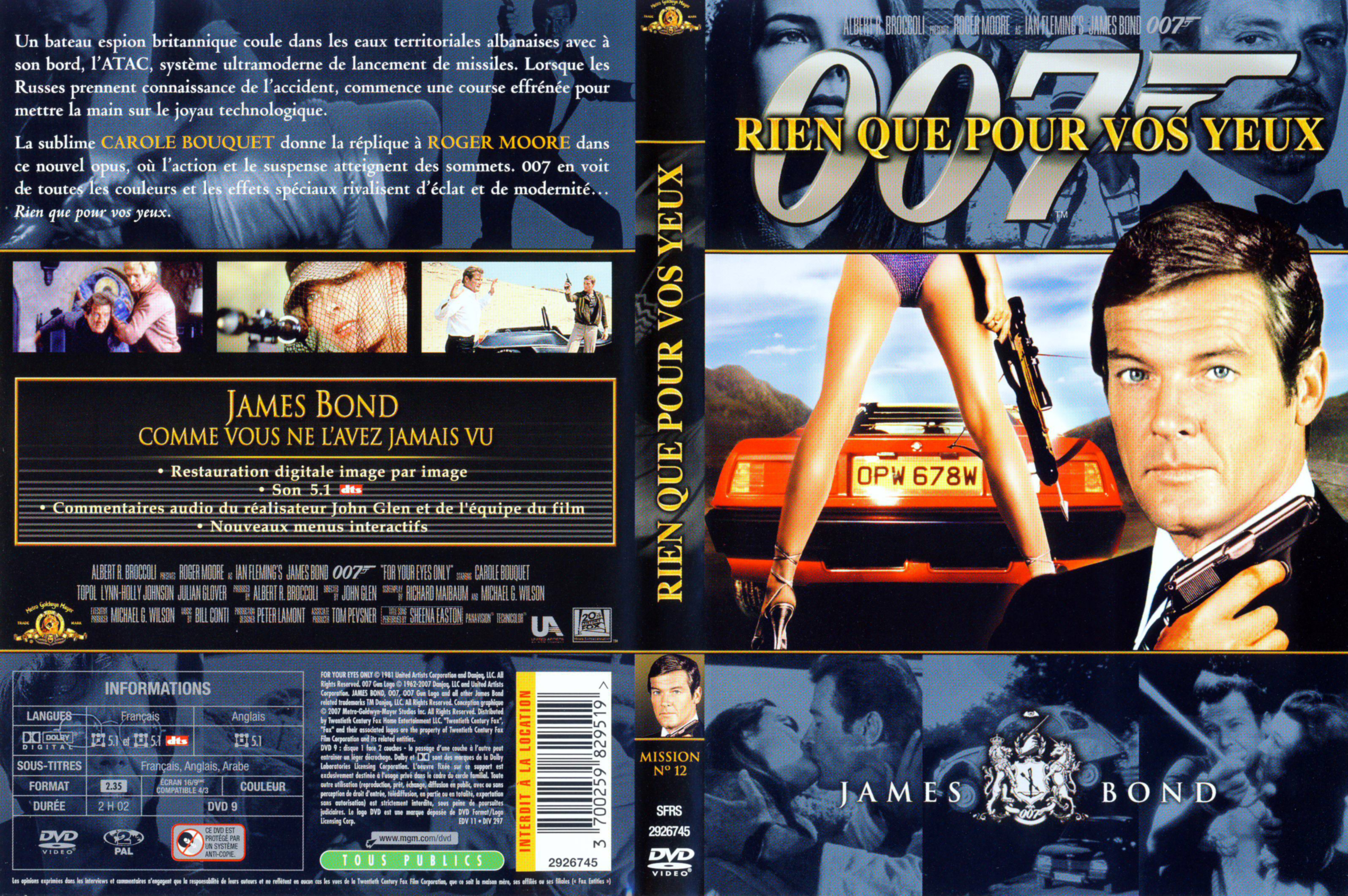 Jaquette DVD James Bond 007 Rien que pour vos yeux v2
