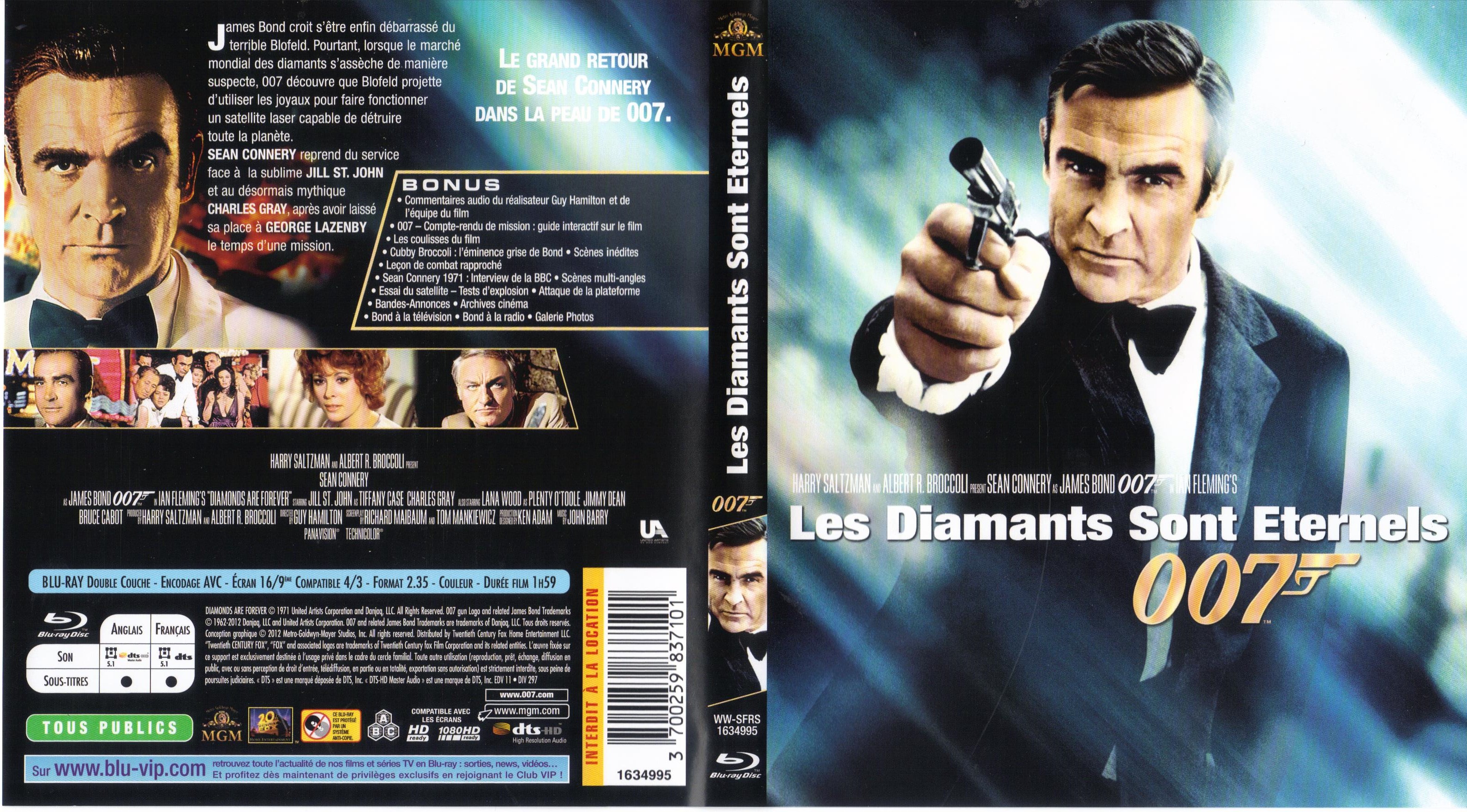 Jaquette DVD James bond 007 Les diamants sont ternels (BLU-RAY)