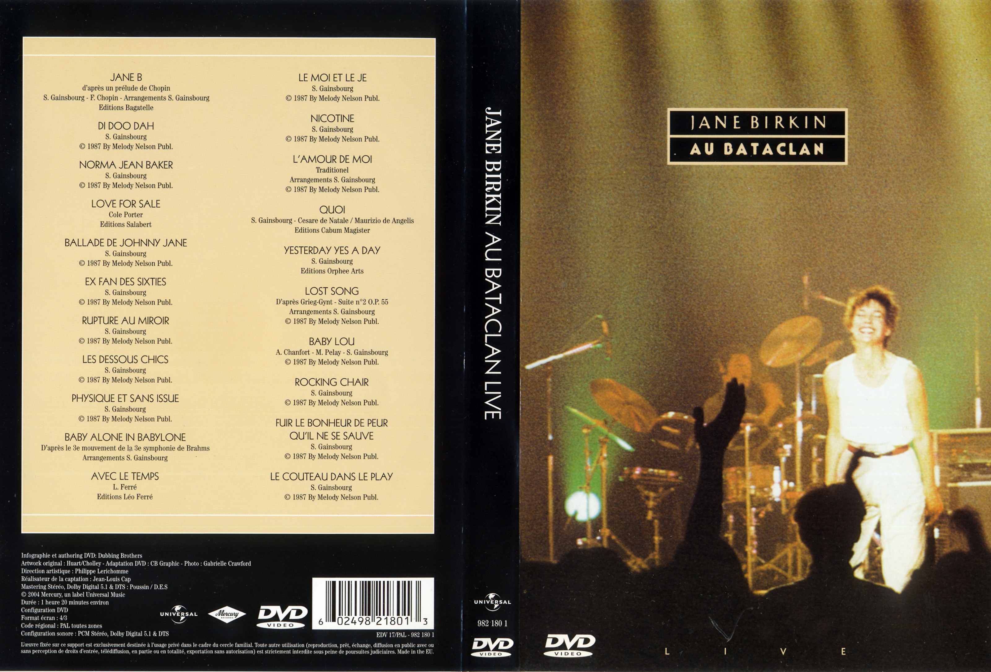 Jaquette DVD Jane Birkin au bataclan 1987