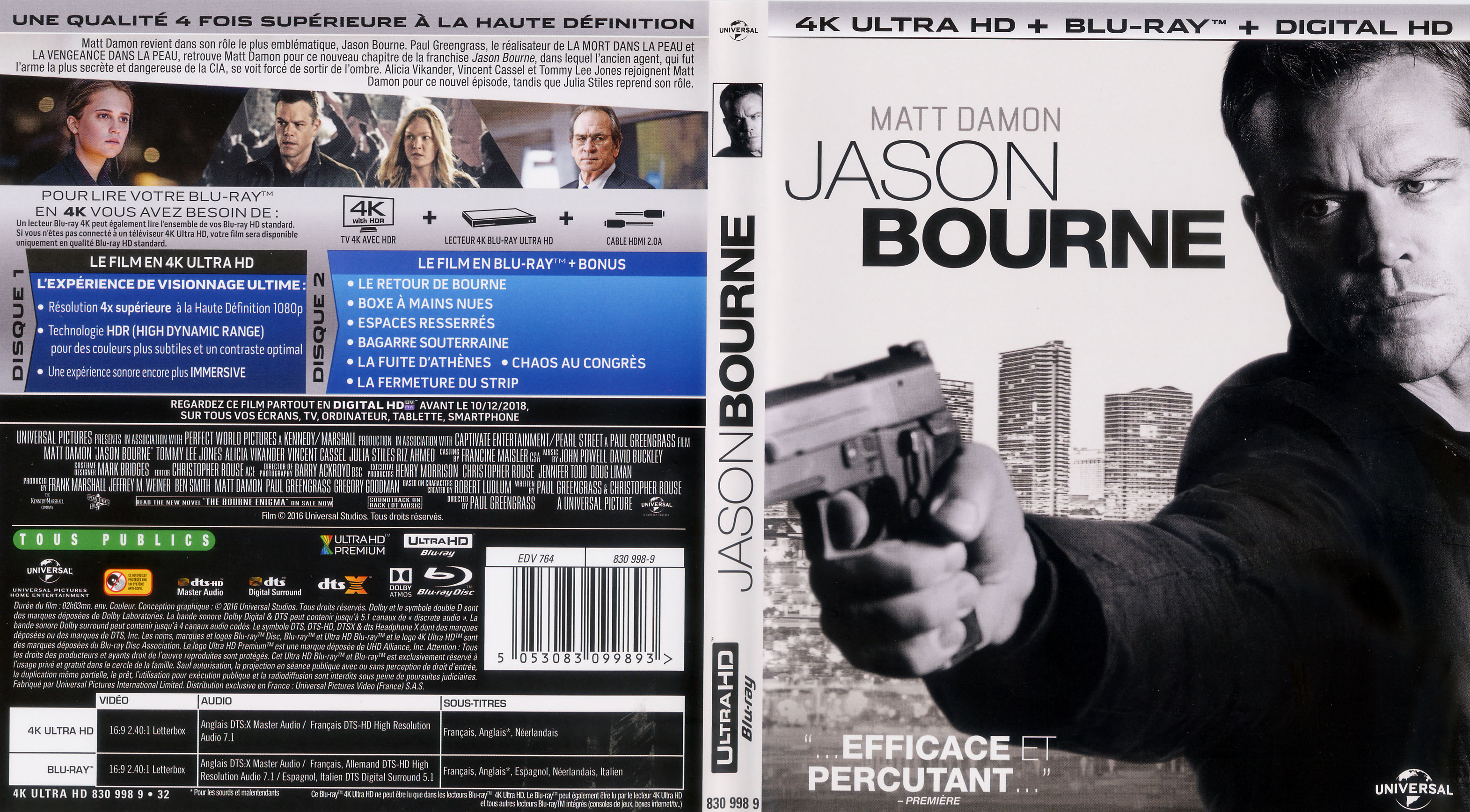 Jaquette DVD Jason Bourne 4K (BLU-RAY)