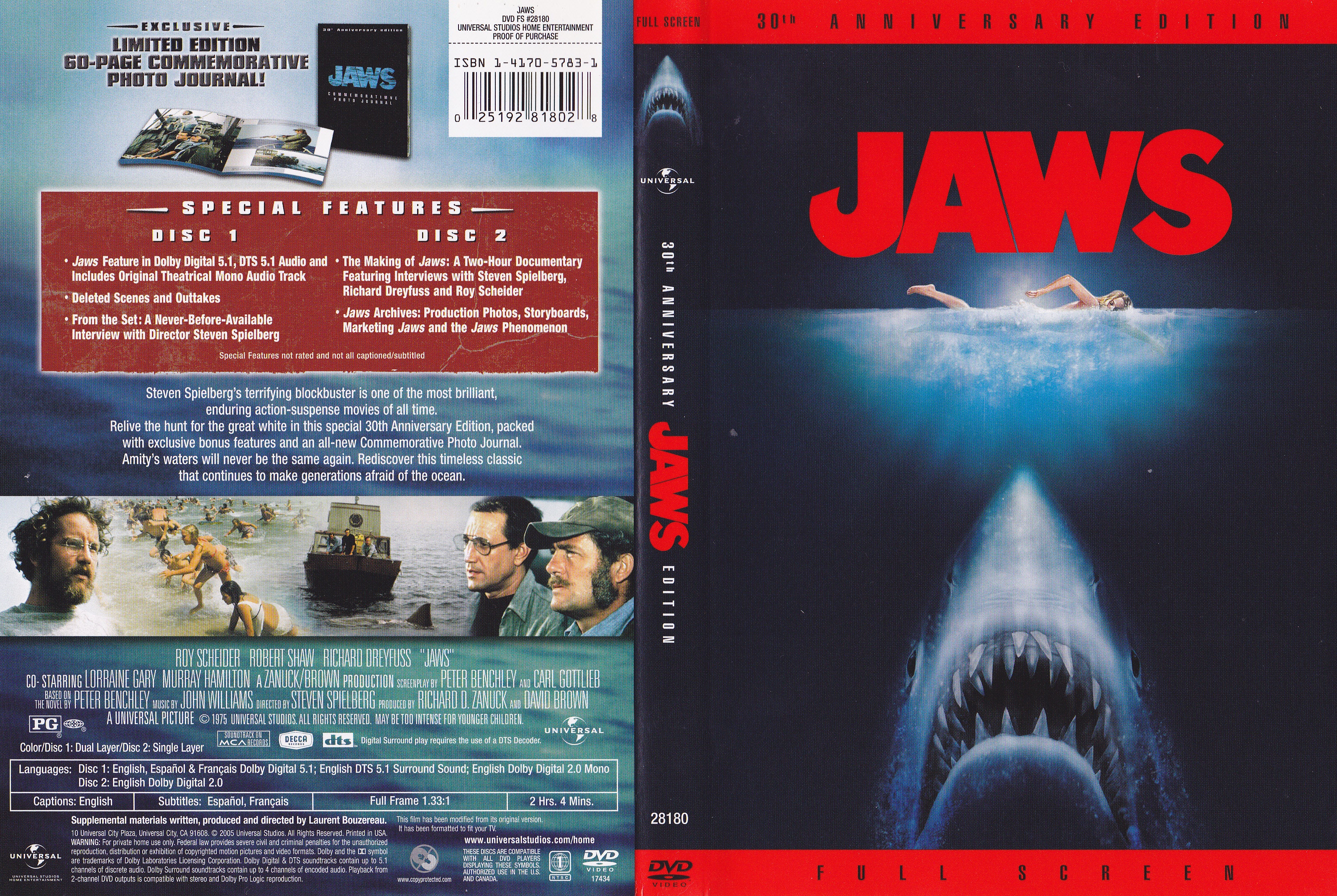 Jaquette DVD Jaws (Canadienne)