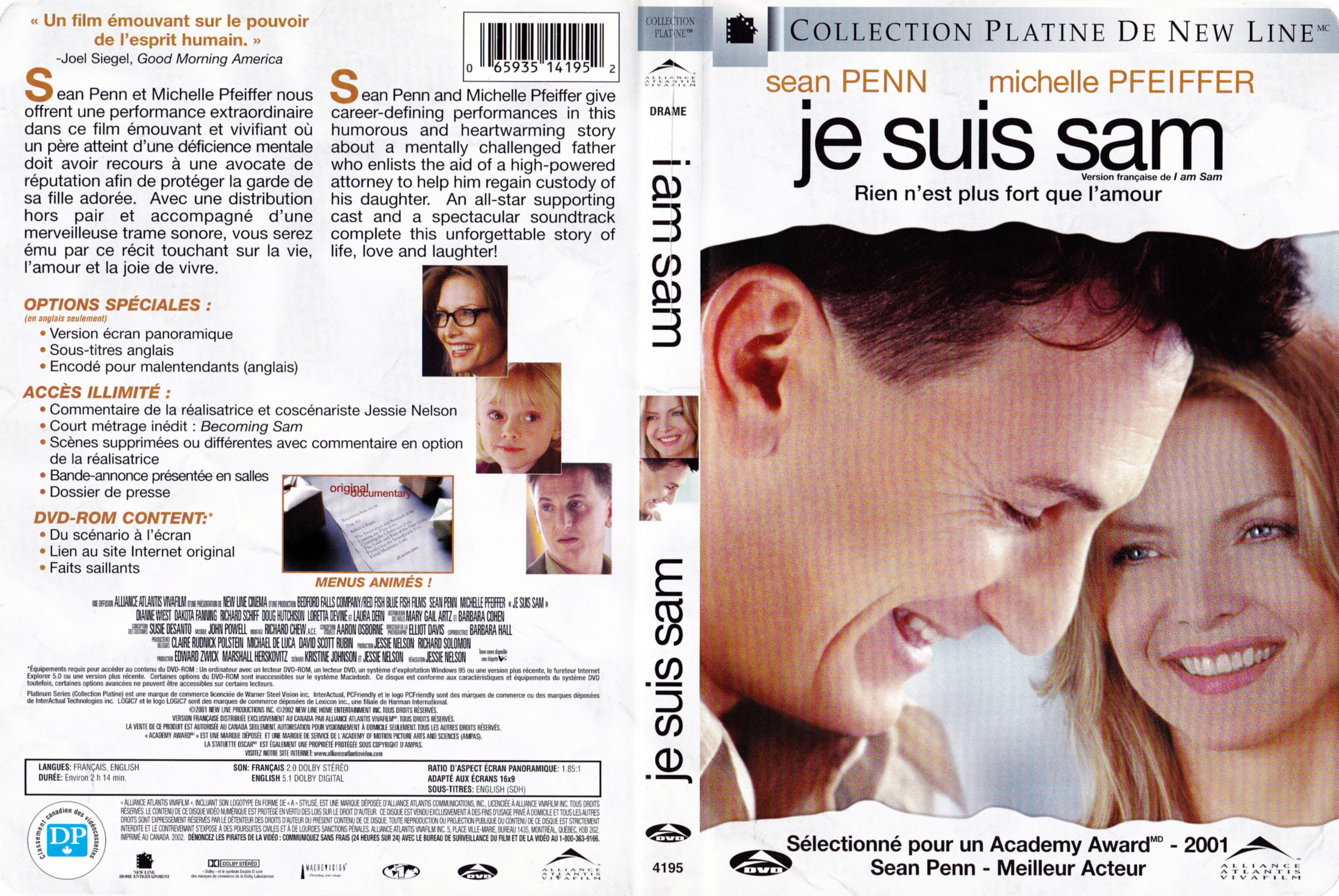 Jaquette DVD Je suis Sam (Canadienne)