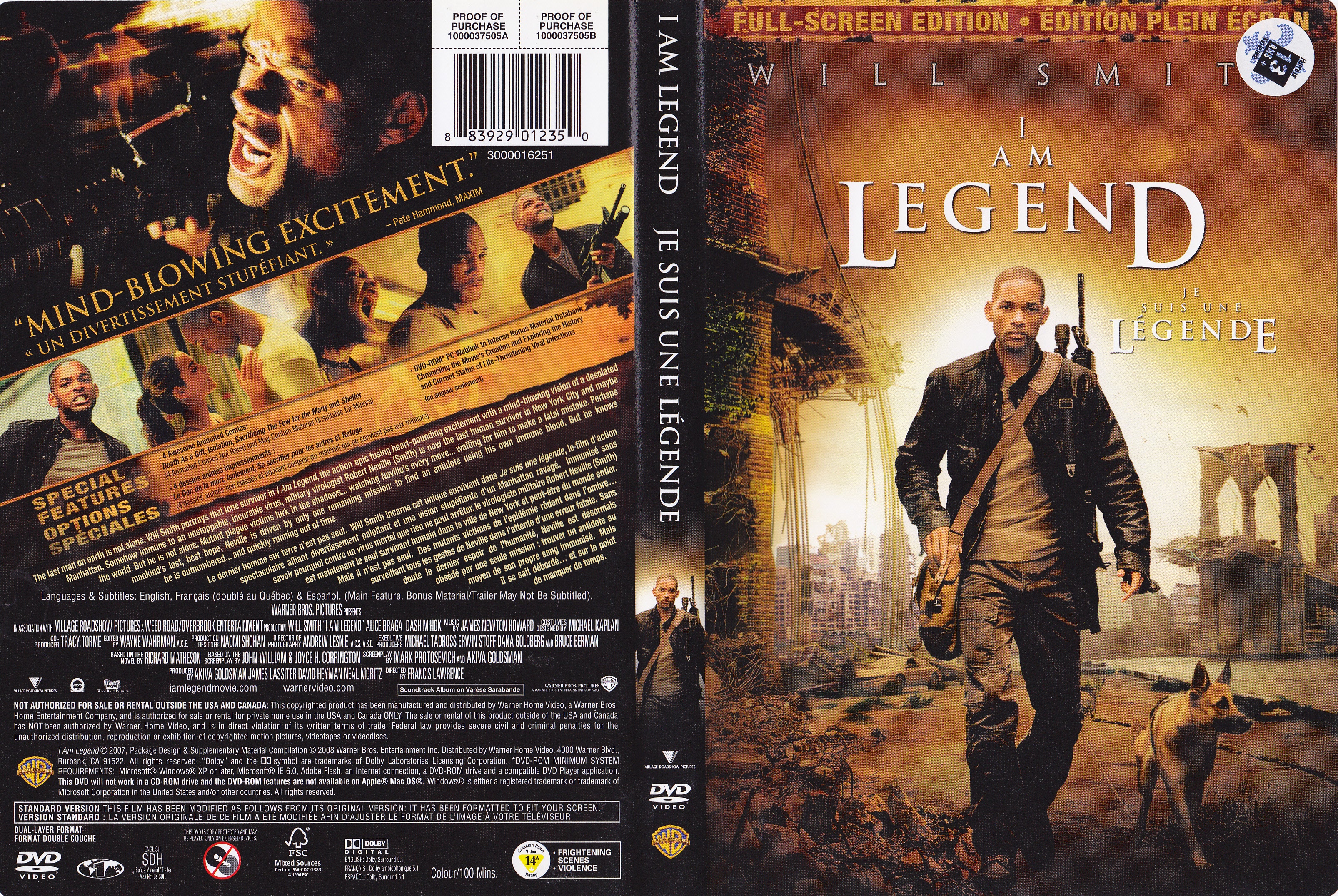 Jaquette DVD Je suis une lgende -I am a legend (Canadienne)