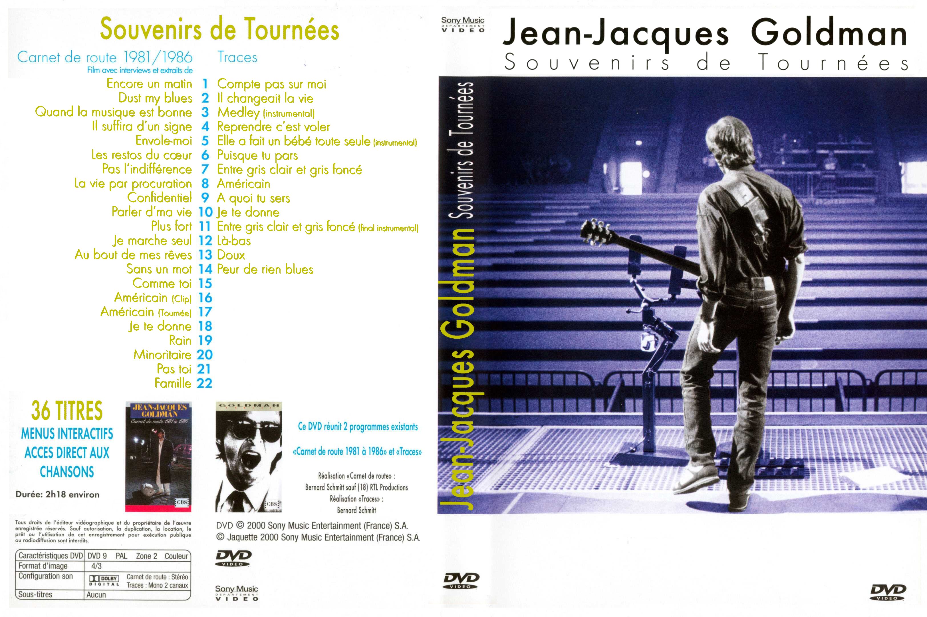 Jaquette DVD Jean-Jacques Goldman Souvenirs de tournees