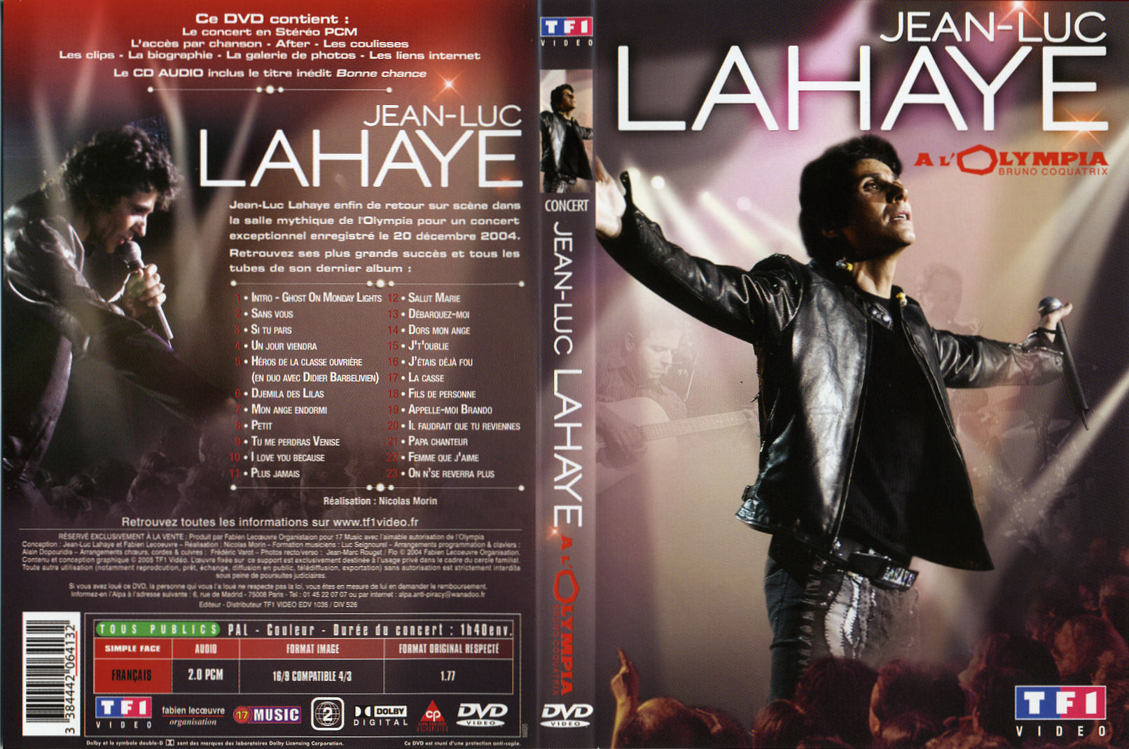 Jaquette DVD Jean-Luc Lahaye - A l
