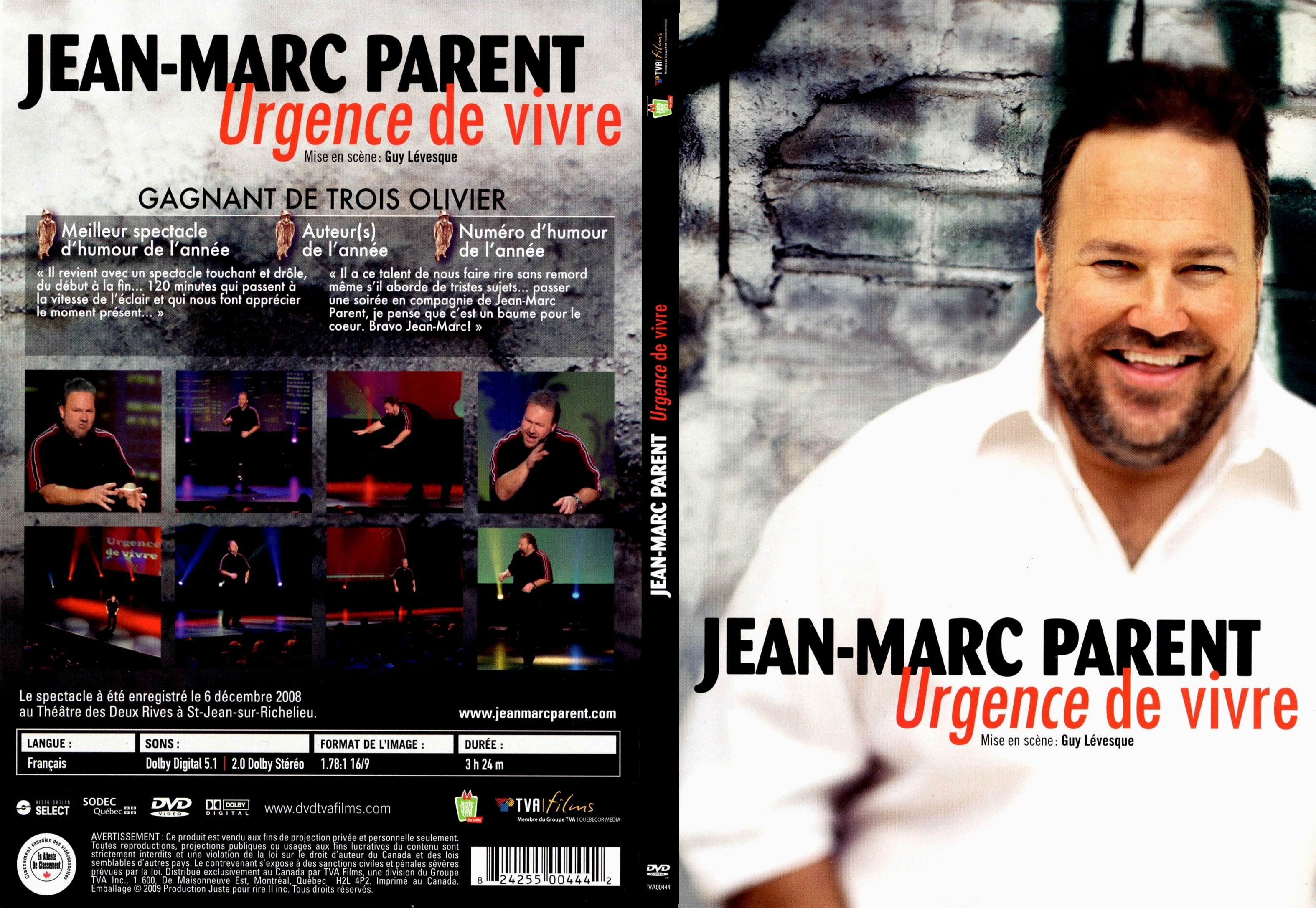 Jaquette DVD Jean-Marc Parent urgence de vivre - SLIM