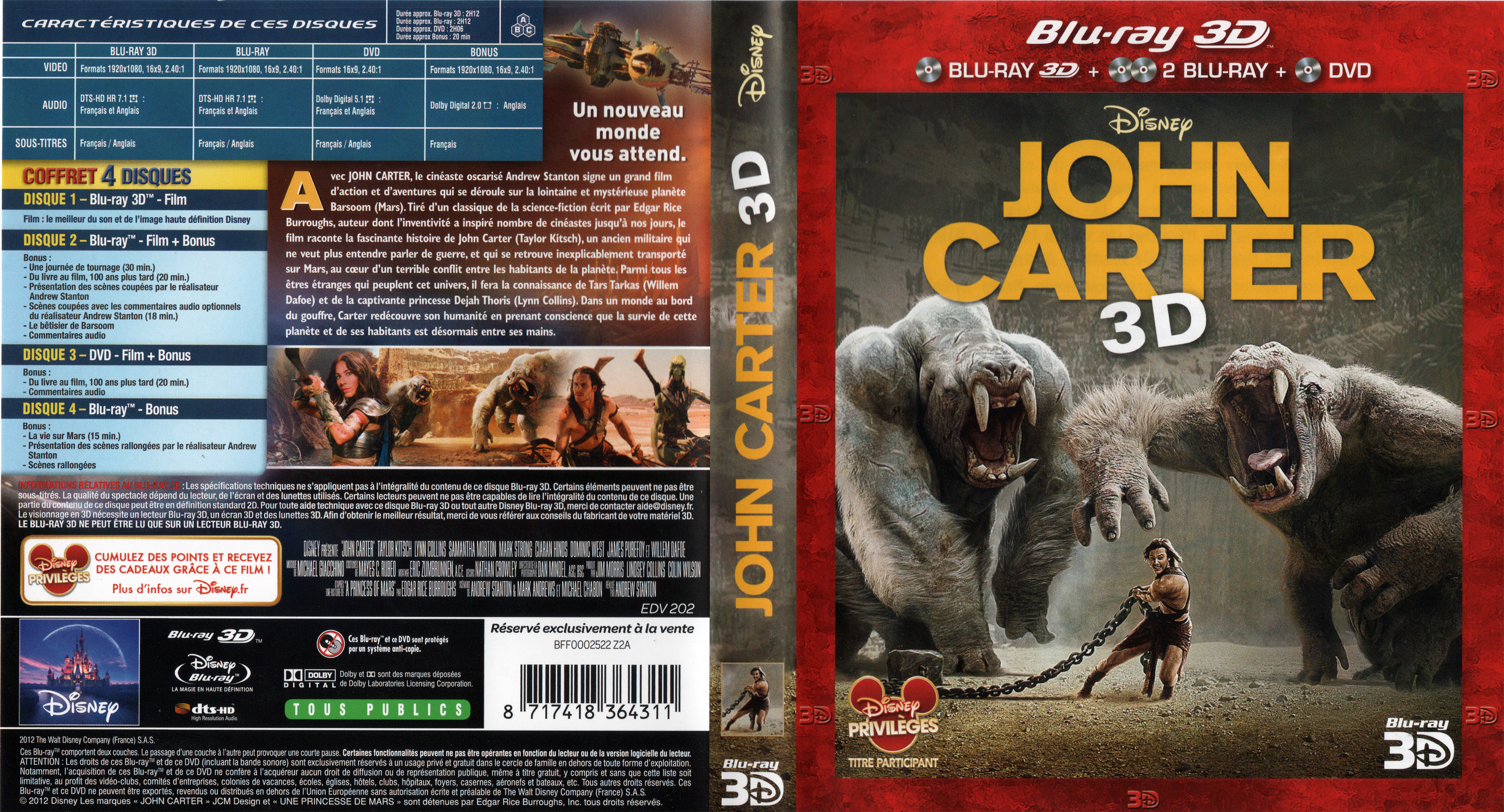 Jaquette DVD John Carter 3D (BLU-RAY)