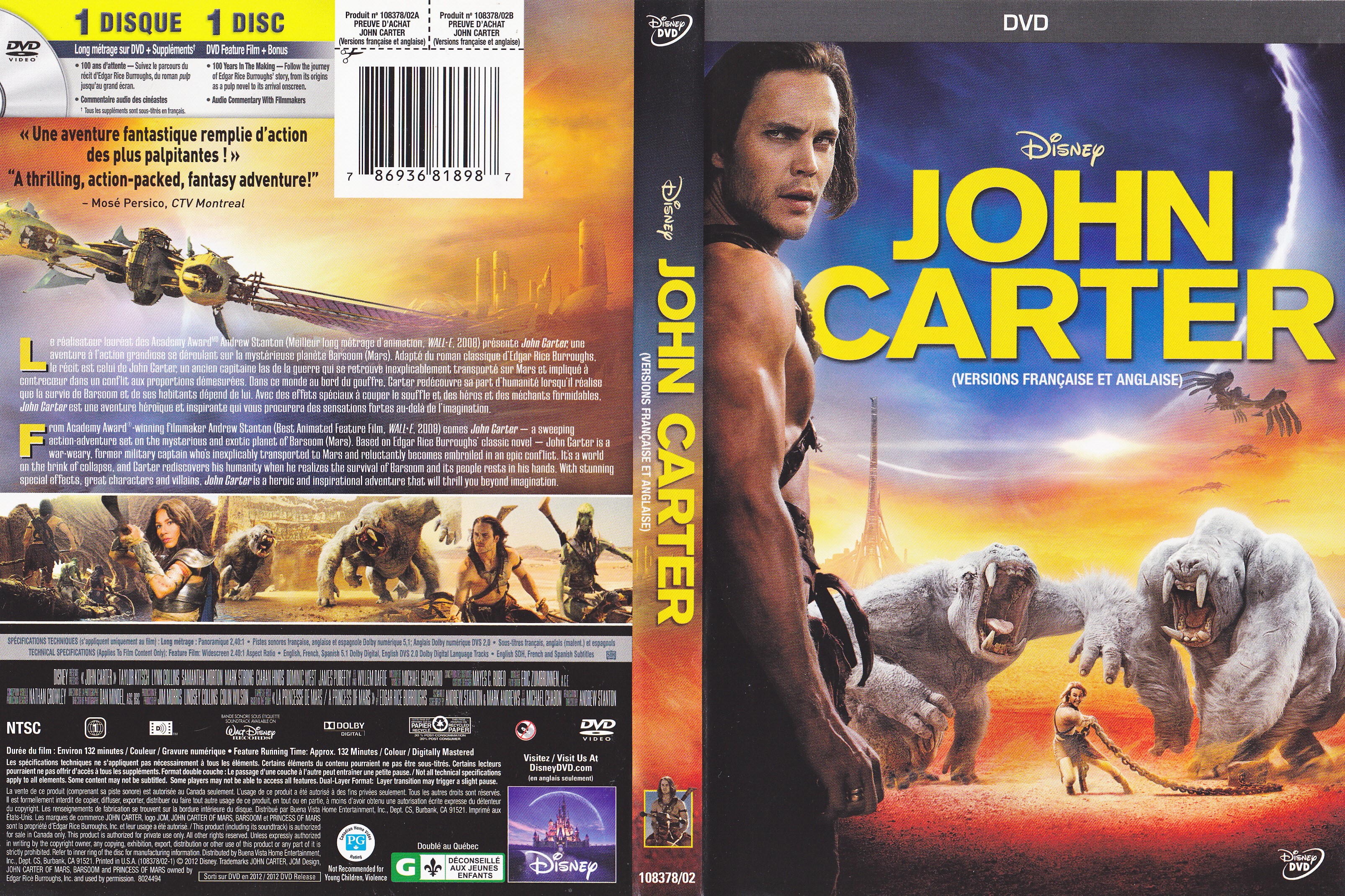 Jaquette DVD John Carter (Canadienne)
