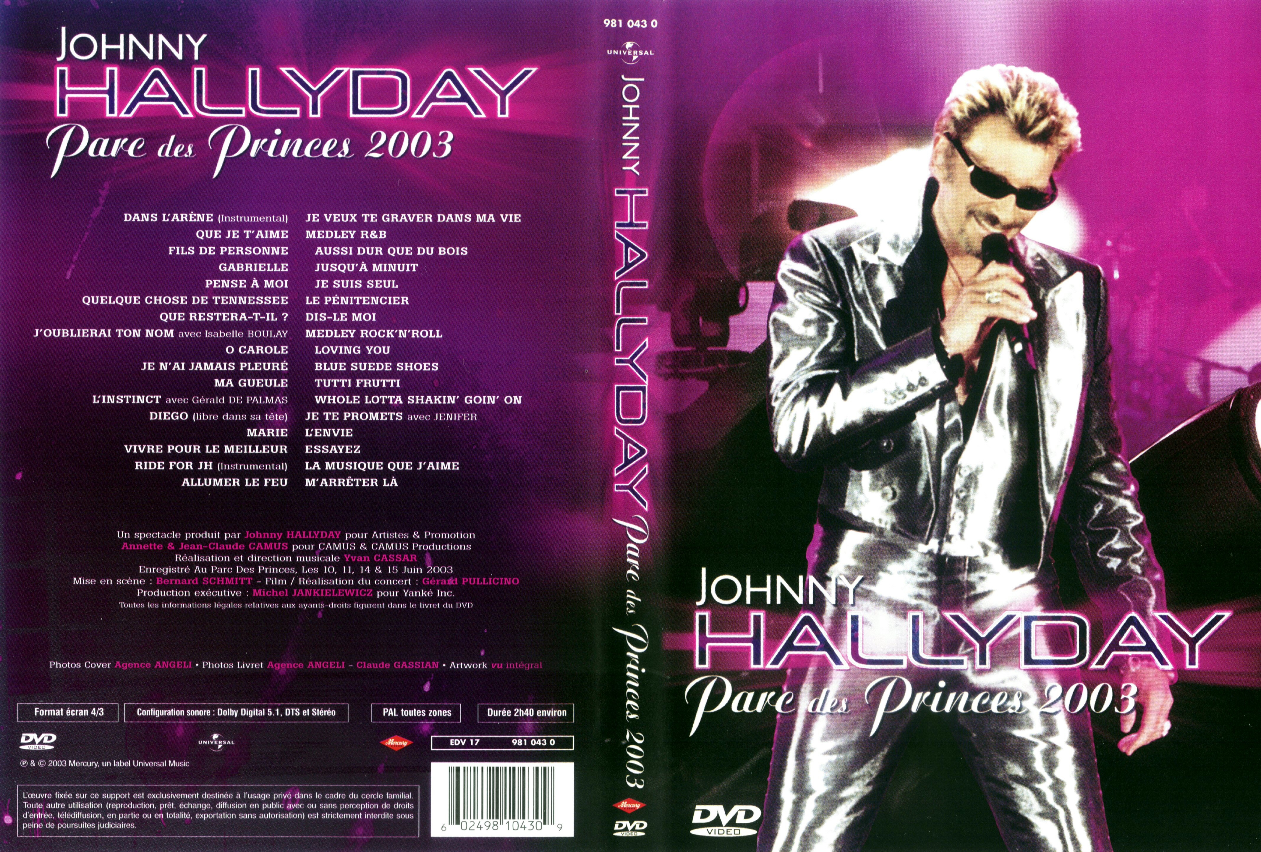 Jaquette DVD Johnny Hallyday Parc des Princes 2003