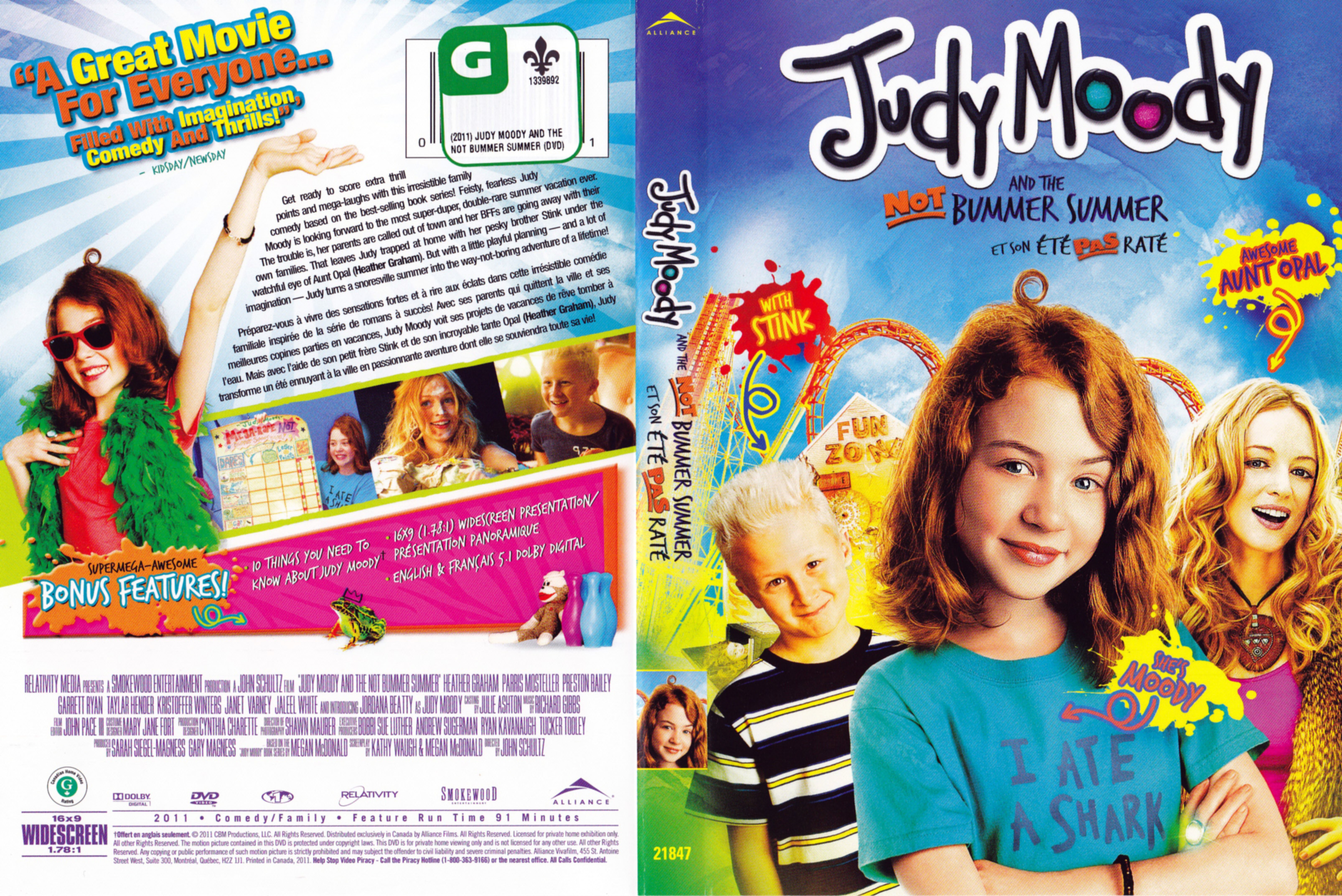 Jaquette DVD Judy Moody et son t pas rat - Judy Moody and the not bummer summer (Canadienne)