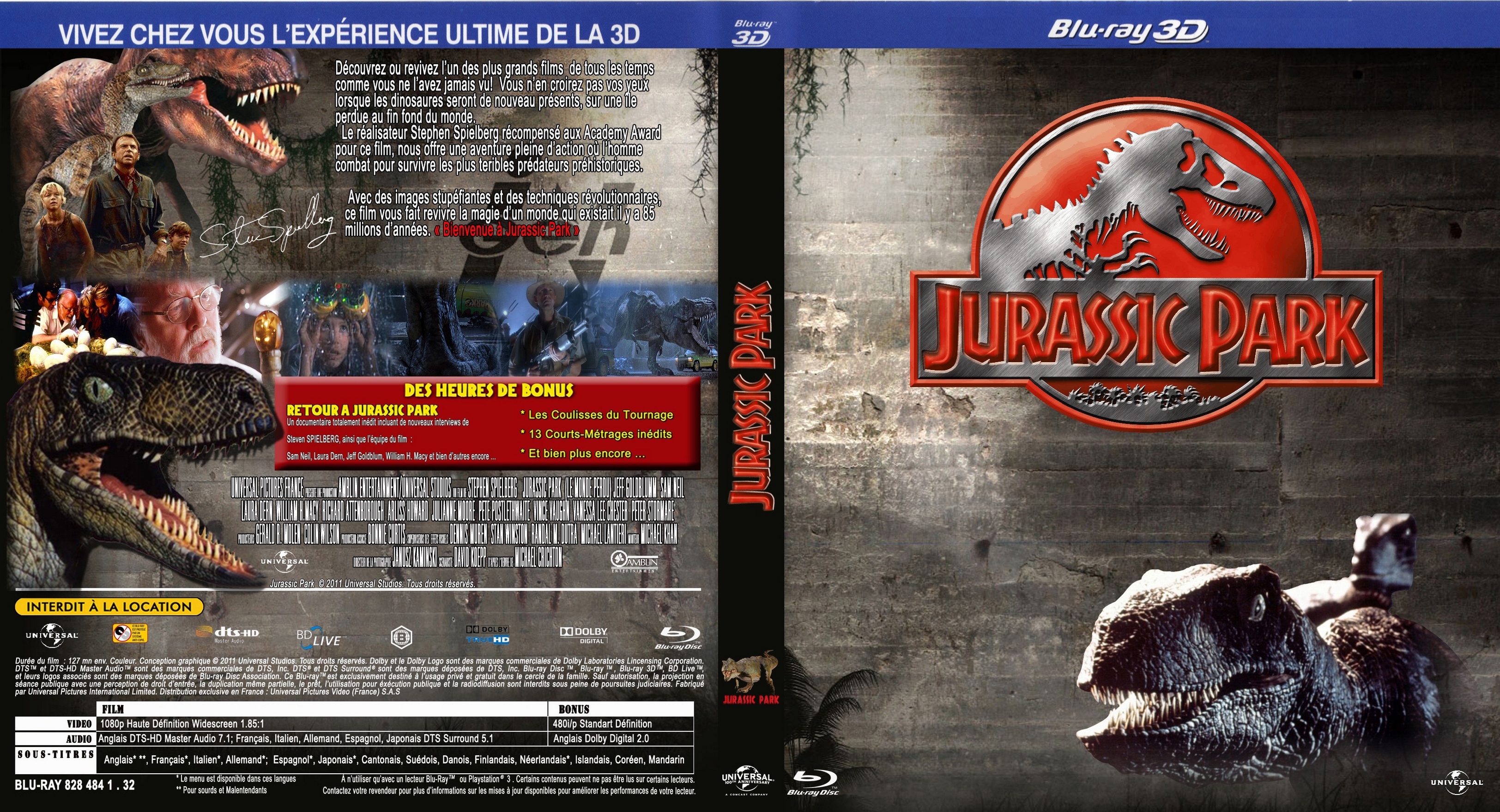 Jaquette DVD Jurassic Park 3D custom (BLU-RAY)