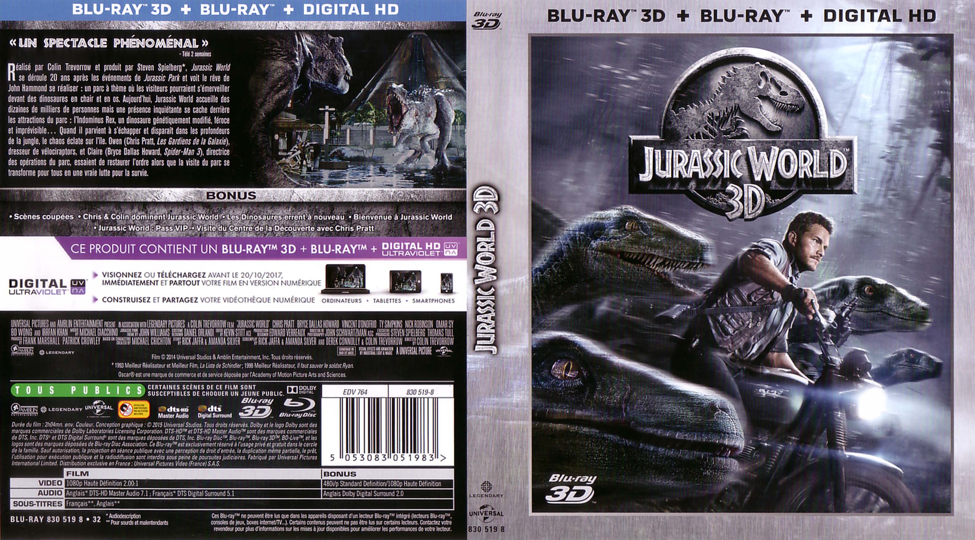 Jaquette DVD Jurassic World 3D (BLU-RAY)