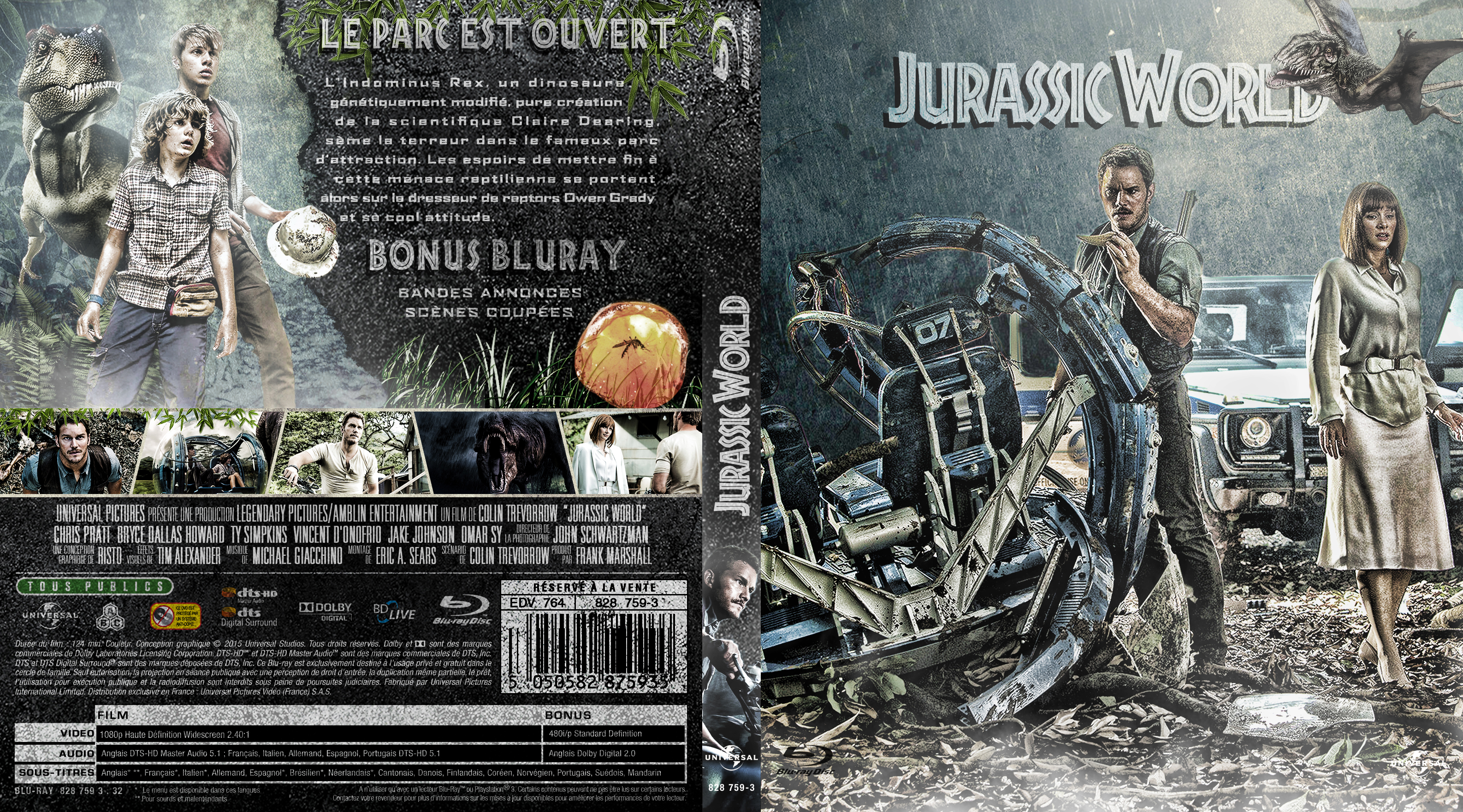Jaquette DVD Jurassic World custom (BLU-RAY)