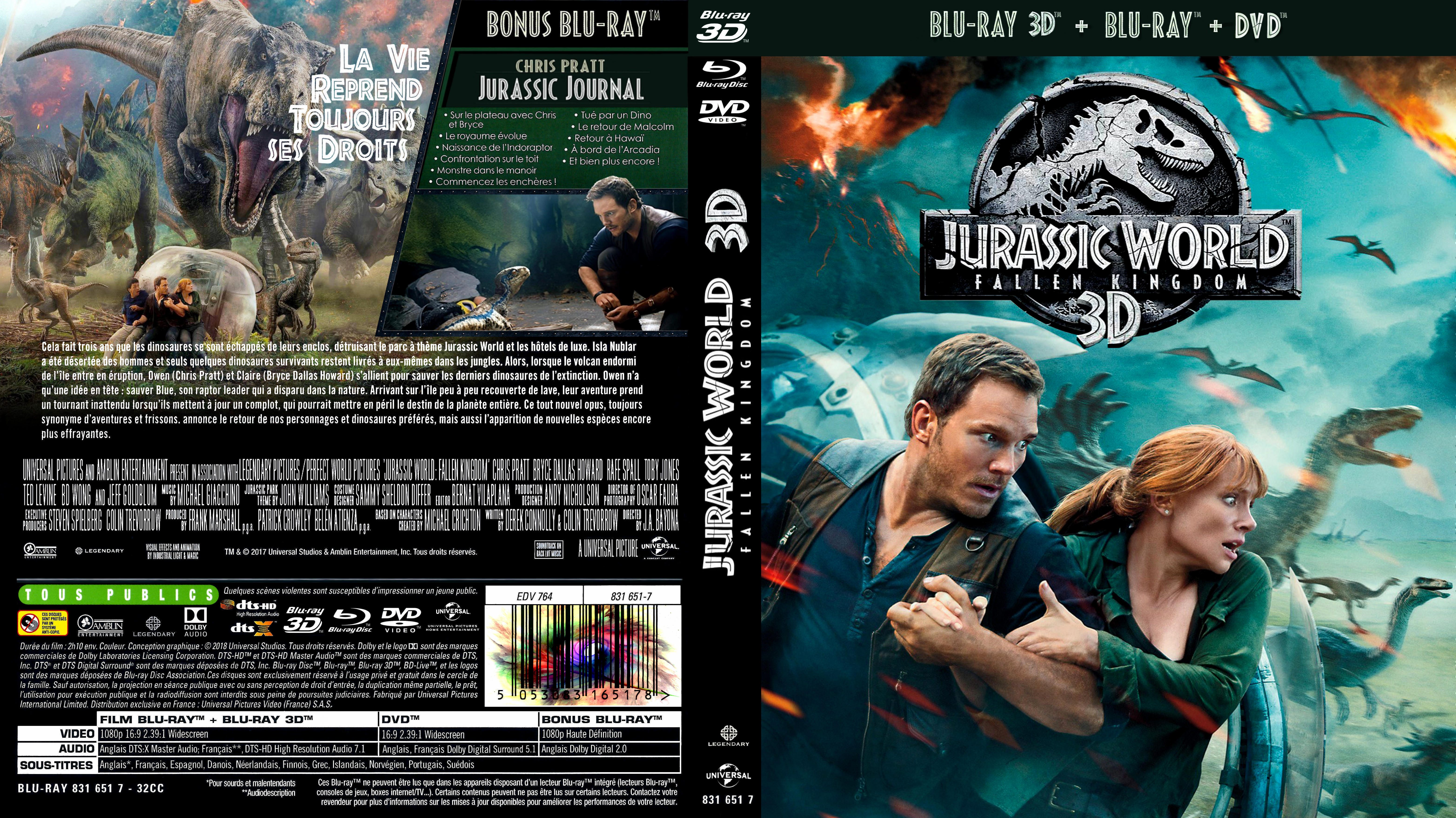 Jaquette DVD Jurassic World fallen kingdom 3D (BLU-RAY)