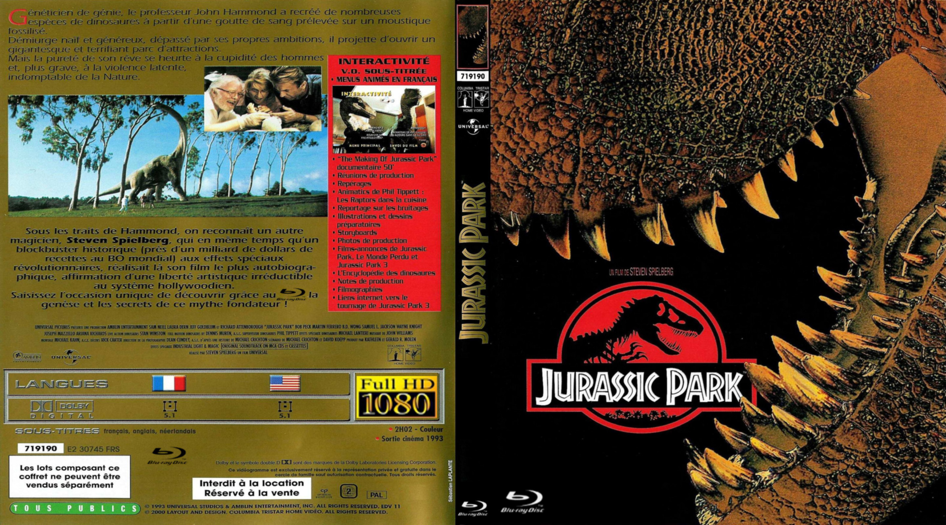 Jaquette DVD Jurassic park 1 (BLU-RAY) custom