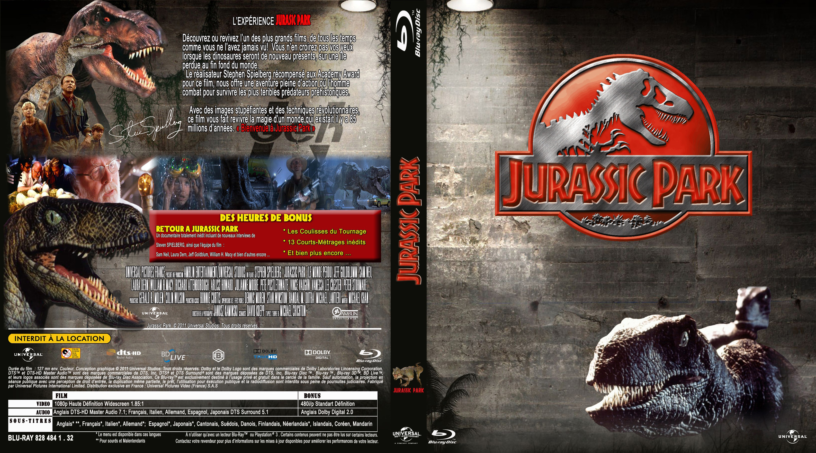 Jaquette DVD Jurassic park 1 (BLU-RAY) custom v2