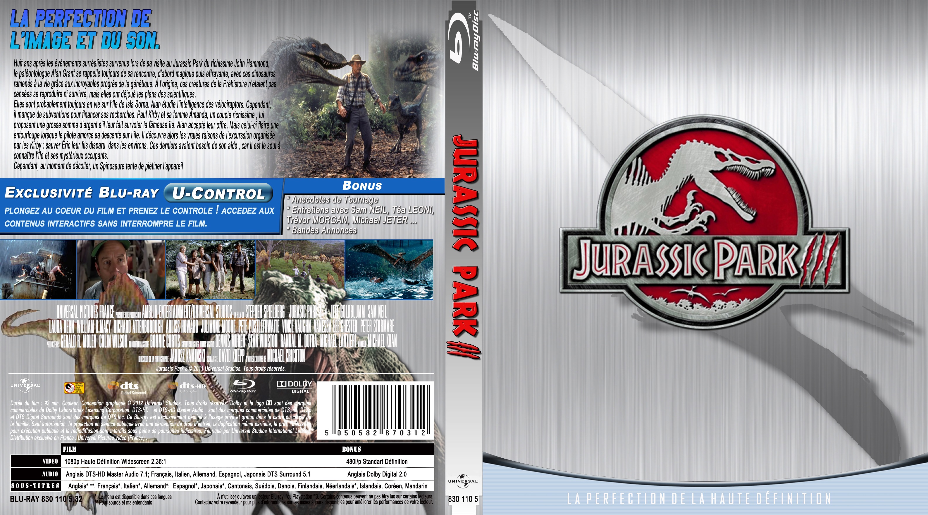 Jaquette DVD Jurassic park 3 (BLU-RAY) custom v2