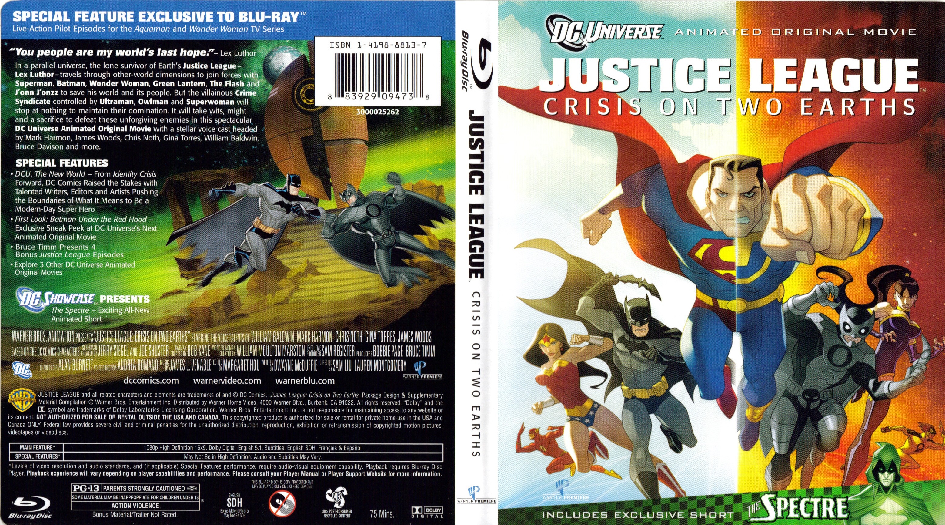 Jaquette DVD Justice League - Crisis On Two Earths Zone 1 (BLU-RAY)