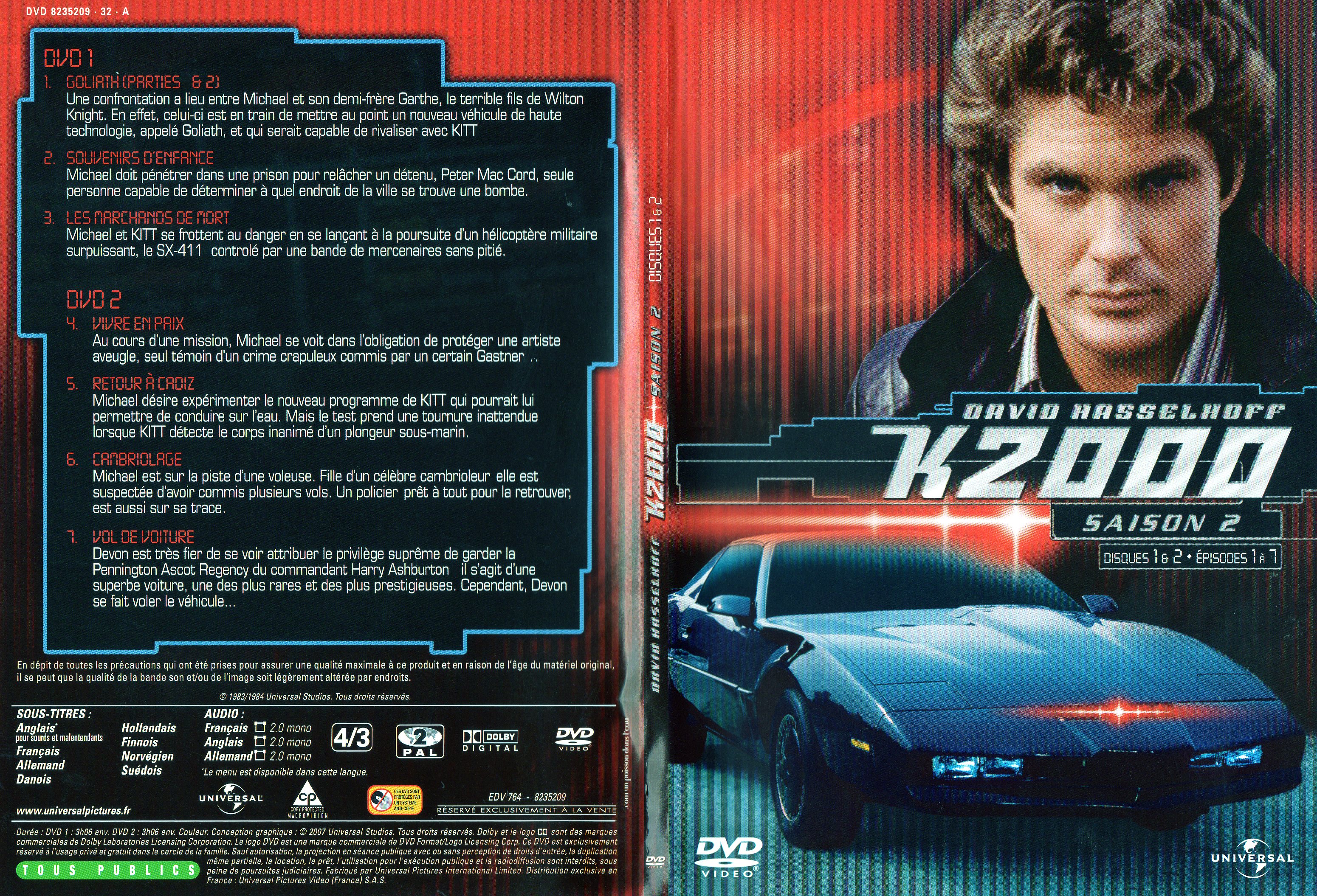 Jaquette DVD K2000 Saison 2 DVD 1 et 2